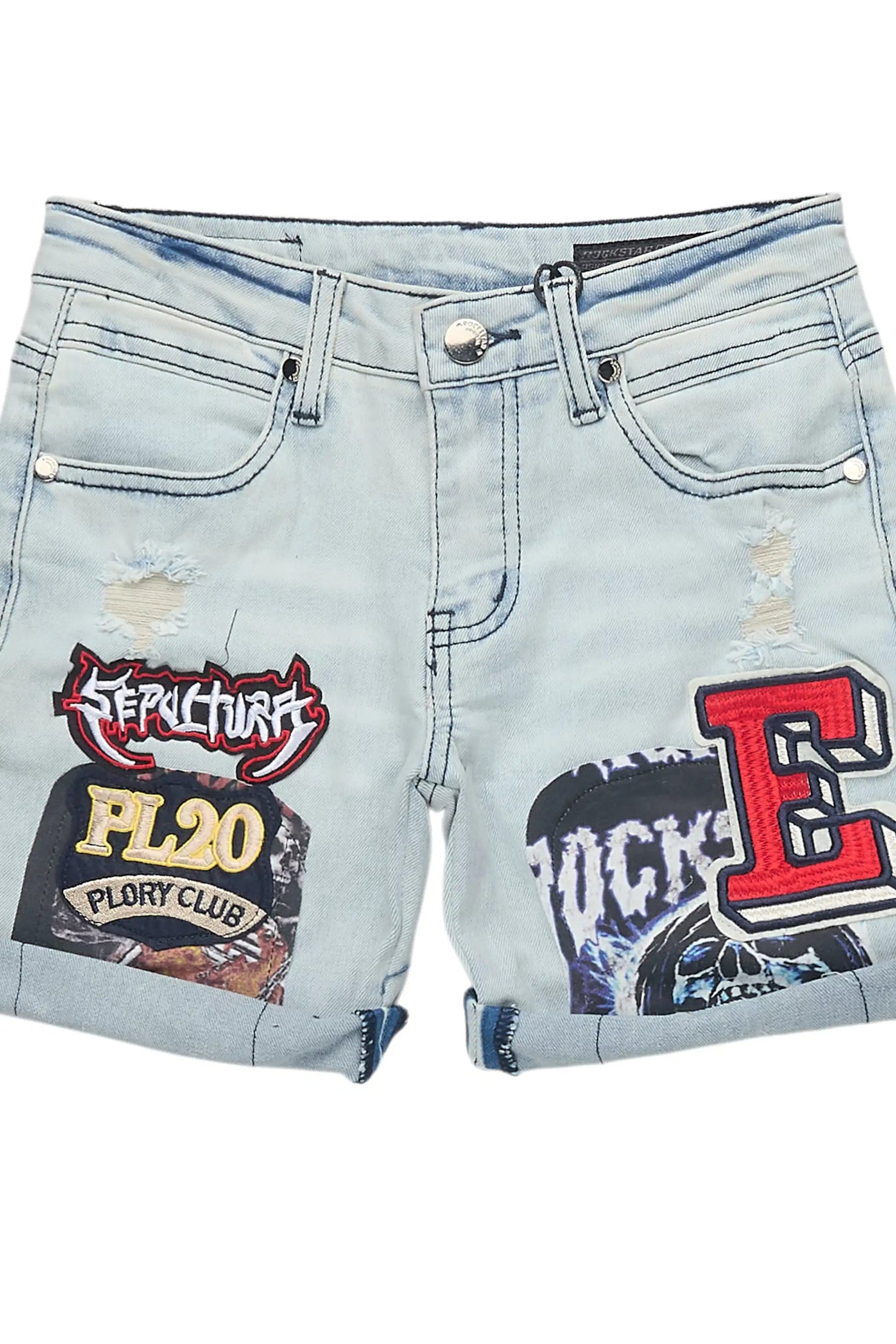 Girls Eppy Blue Patchwork Denim Short