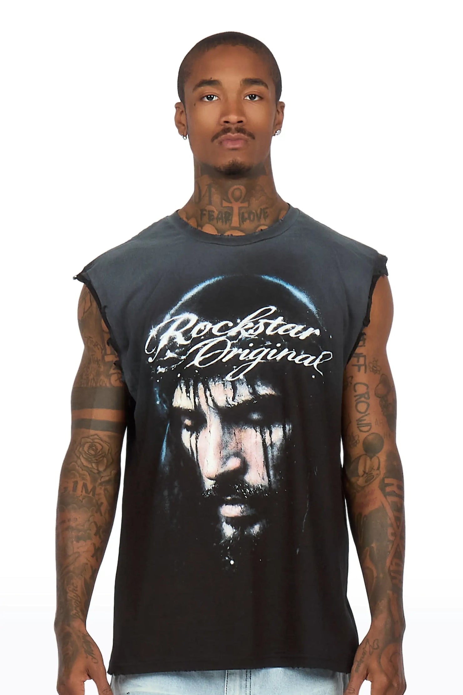 Graves Black Oversized Cut Off T-Shirt