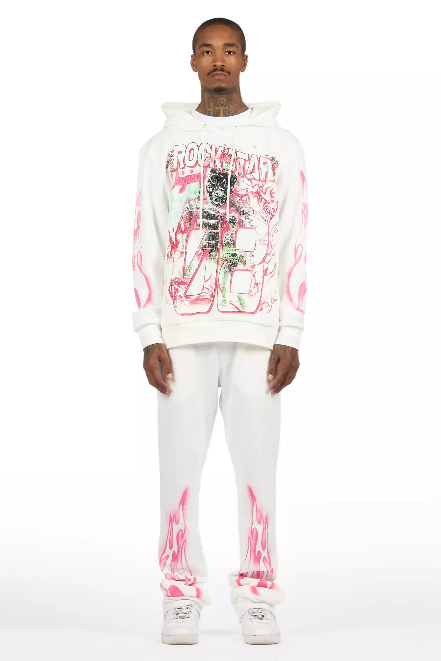 Eros White Hoodie/Stacked Pant Track Set
