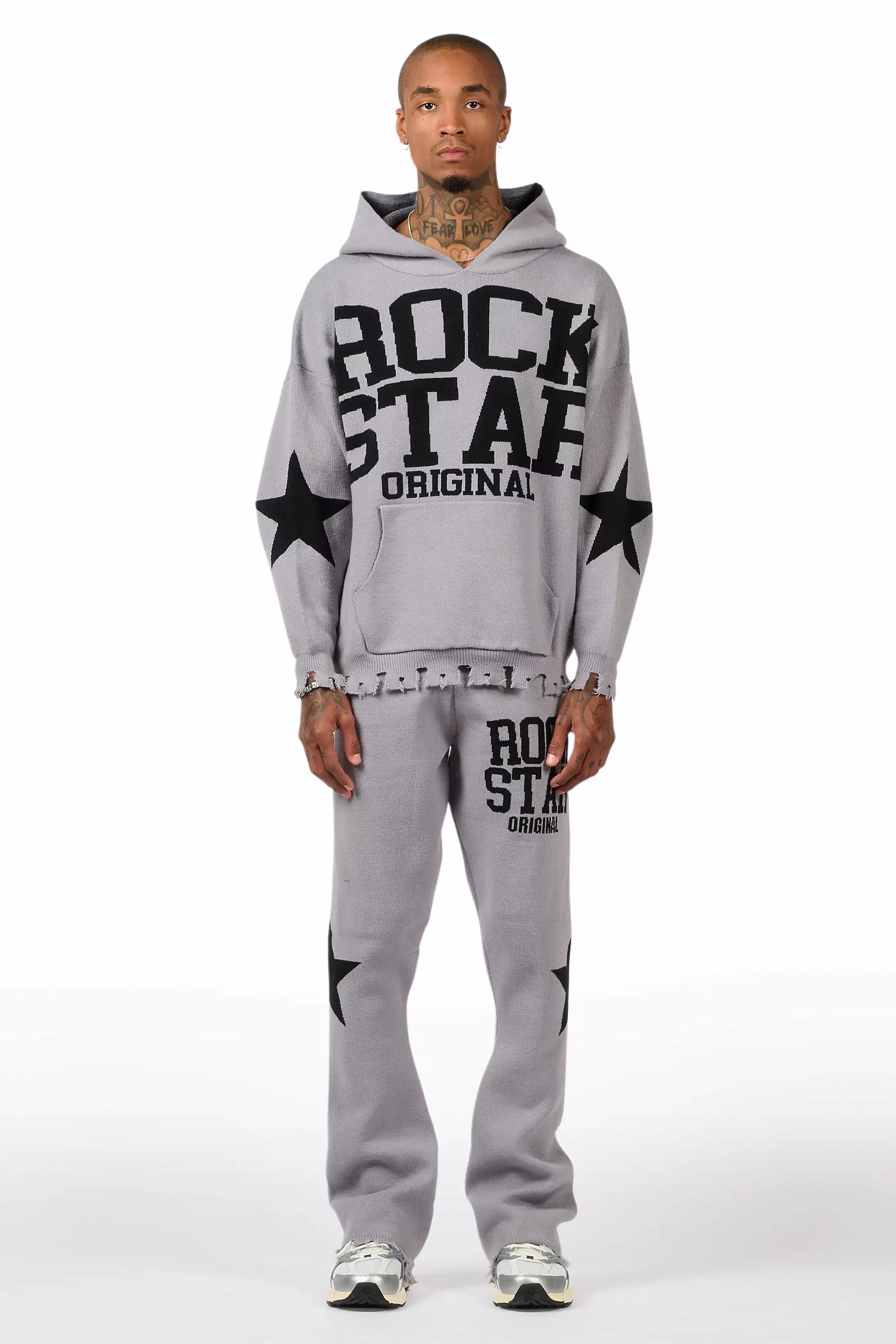 Outlaw Grey Hoodie Stacked Flare Knitted Set