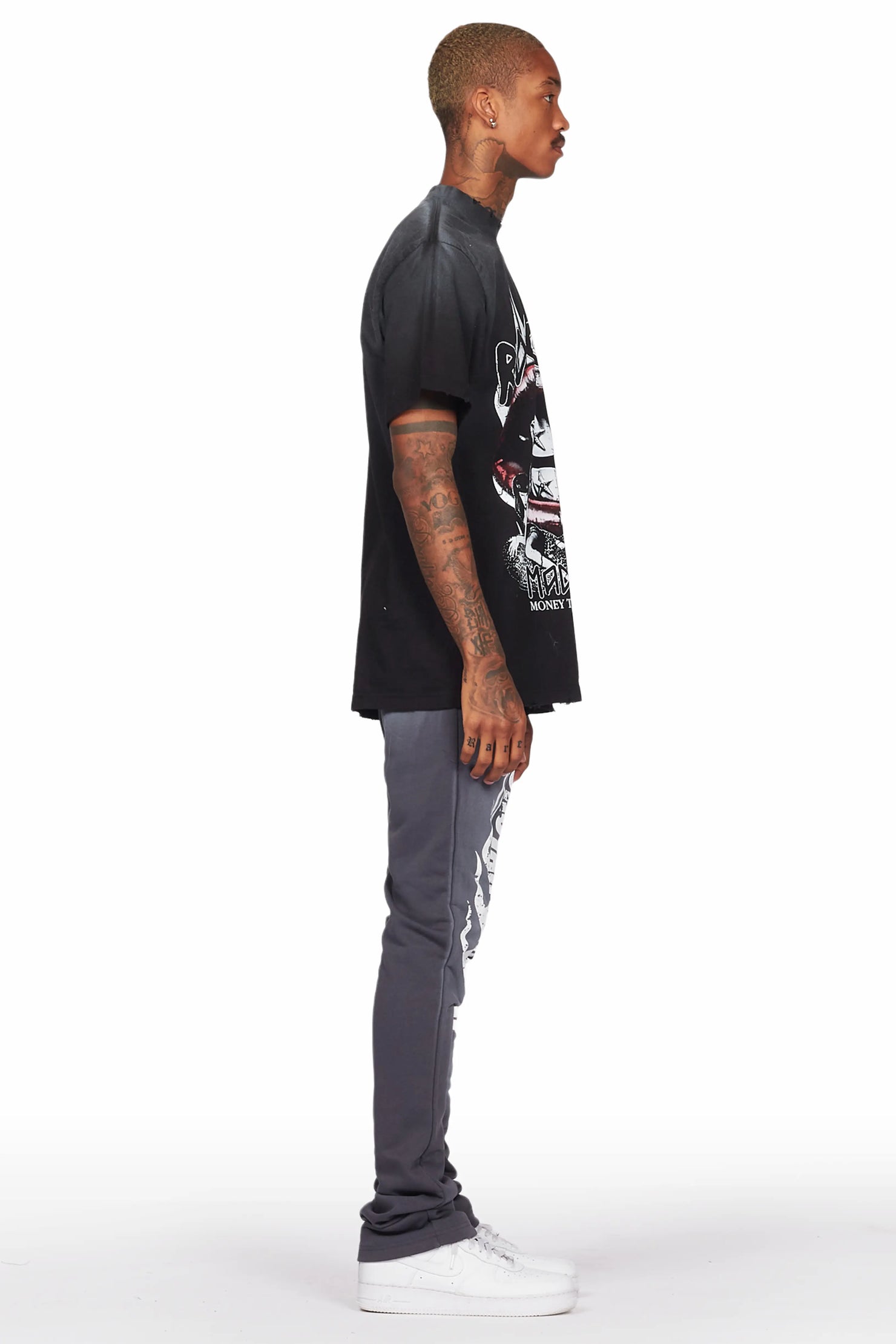 Vadim Charcoal/Black Oversize T-Shirt/Stacked Flare Track Set