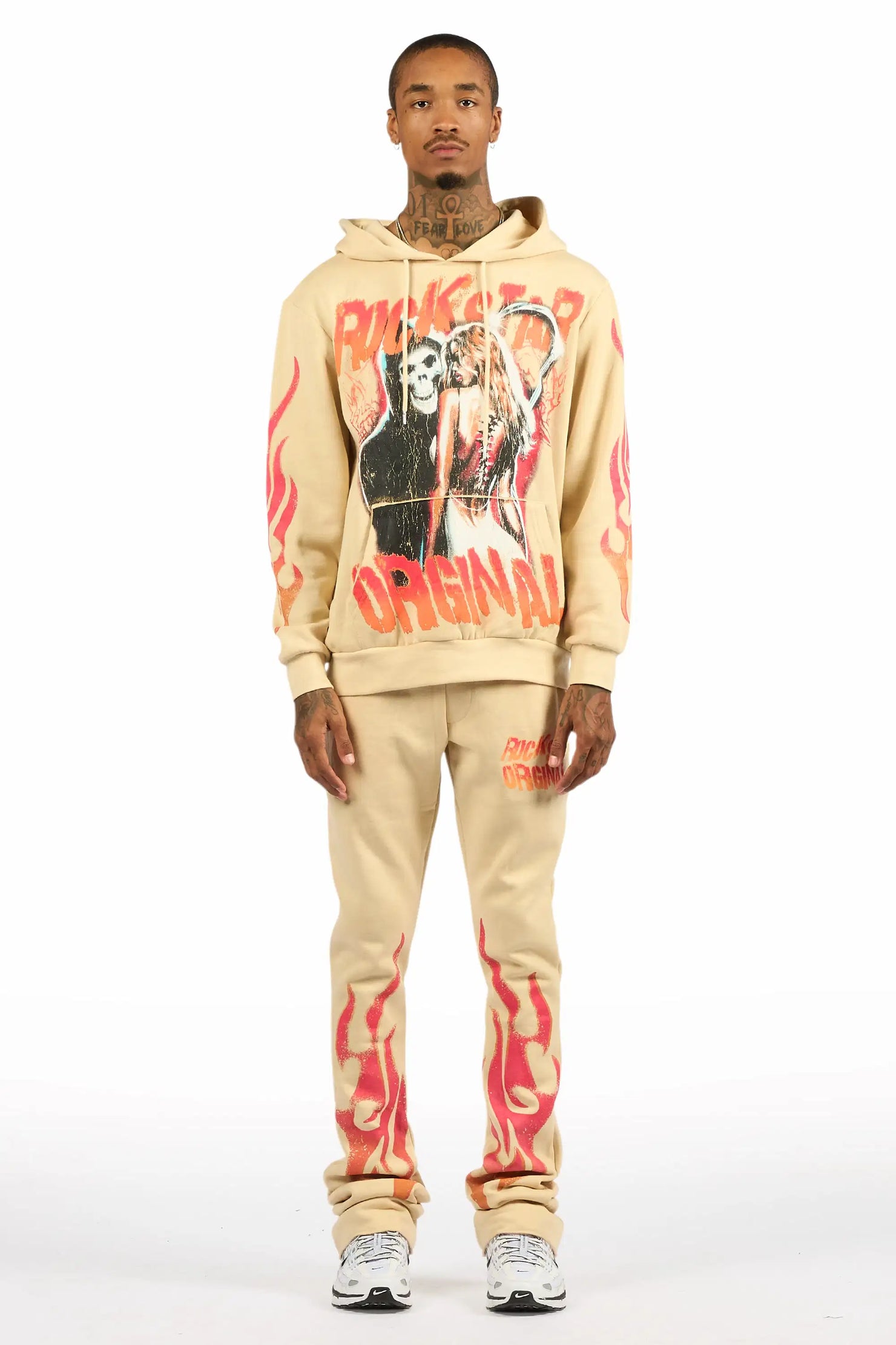 Zo Beige Hoodie/Stacked Pant Track Set