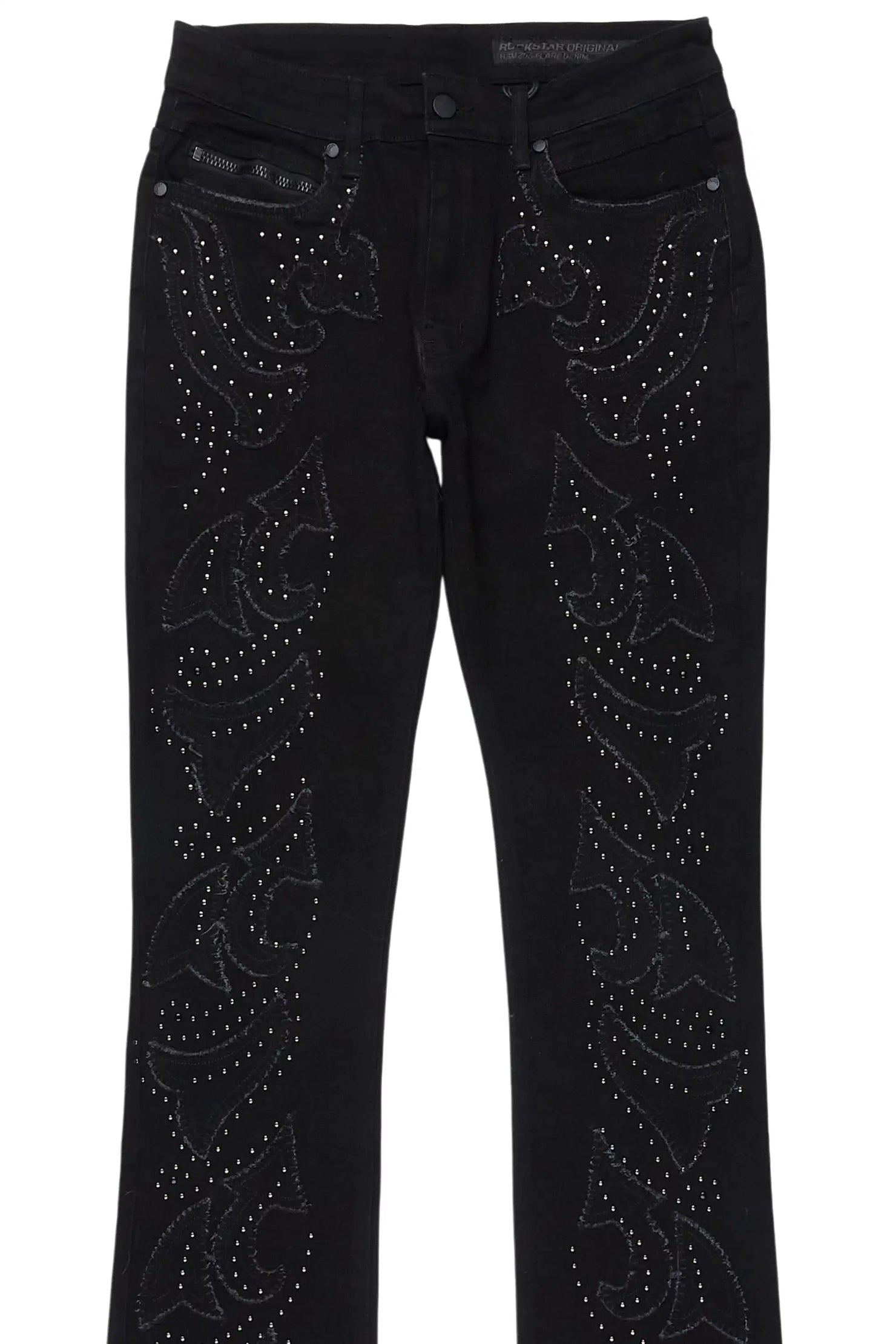 Westy Studded Jet Black Stacked Flare Jean