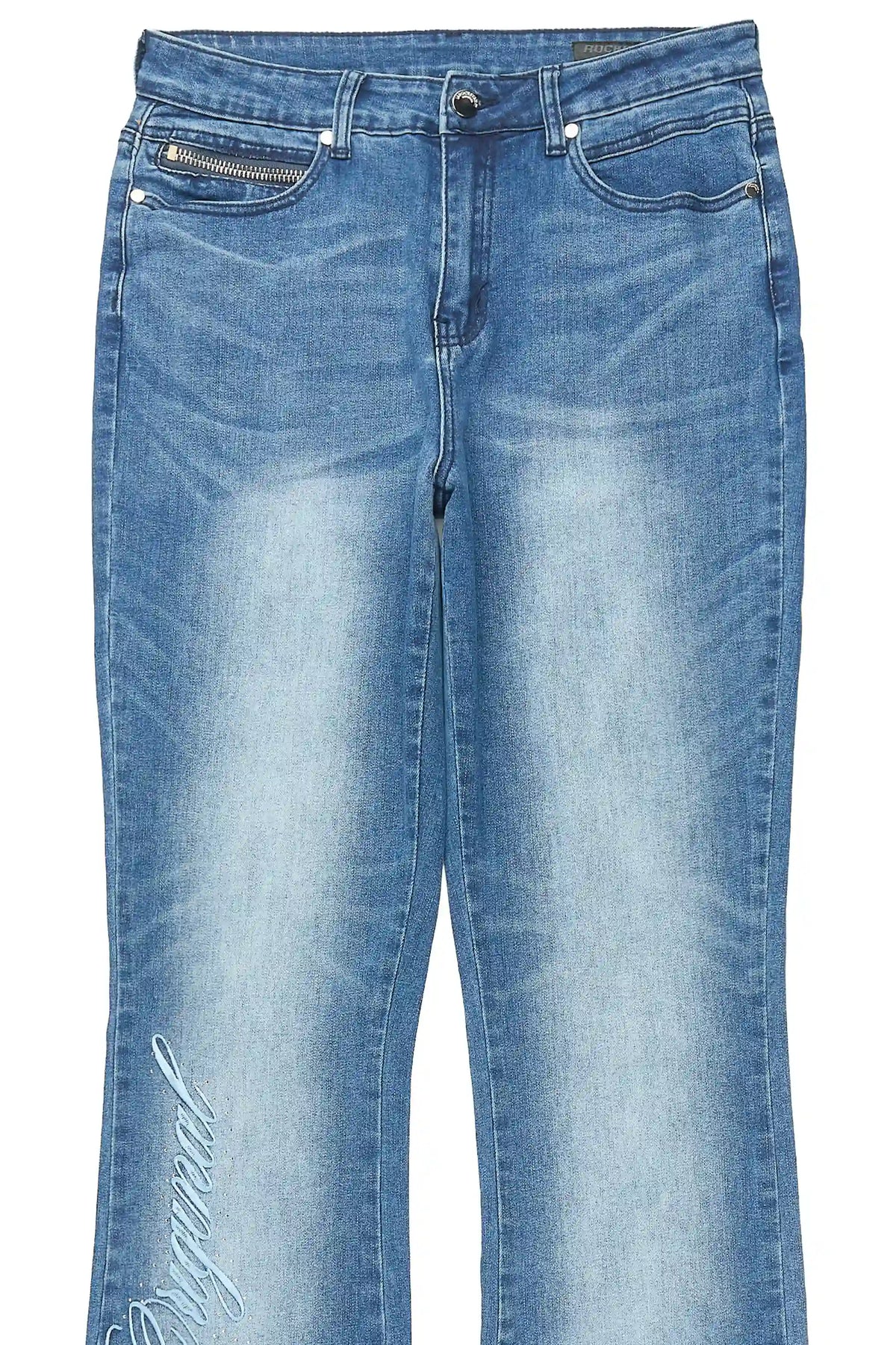 Calisa Med.Wash Rhinestone Stacked Flare Jean