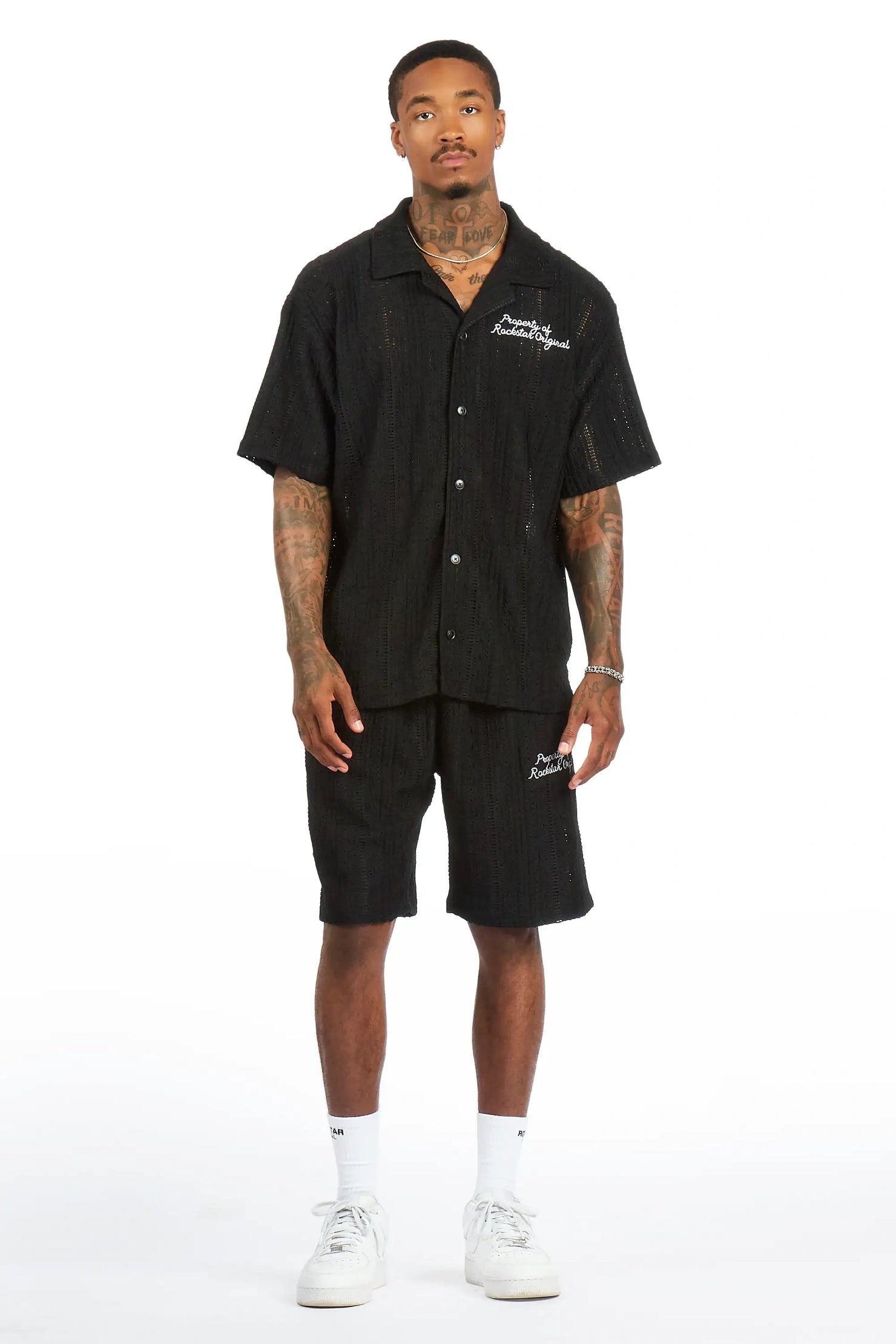Zyaire Black Button Down Shirt/Short Set