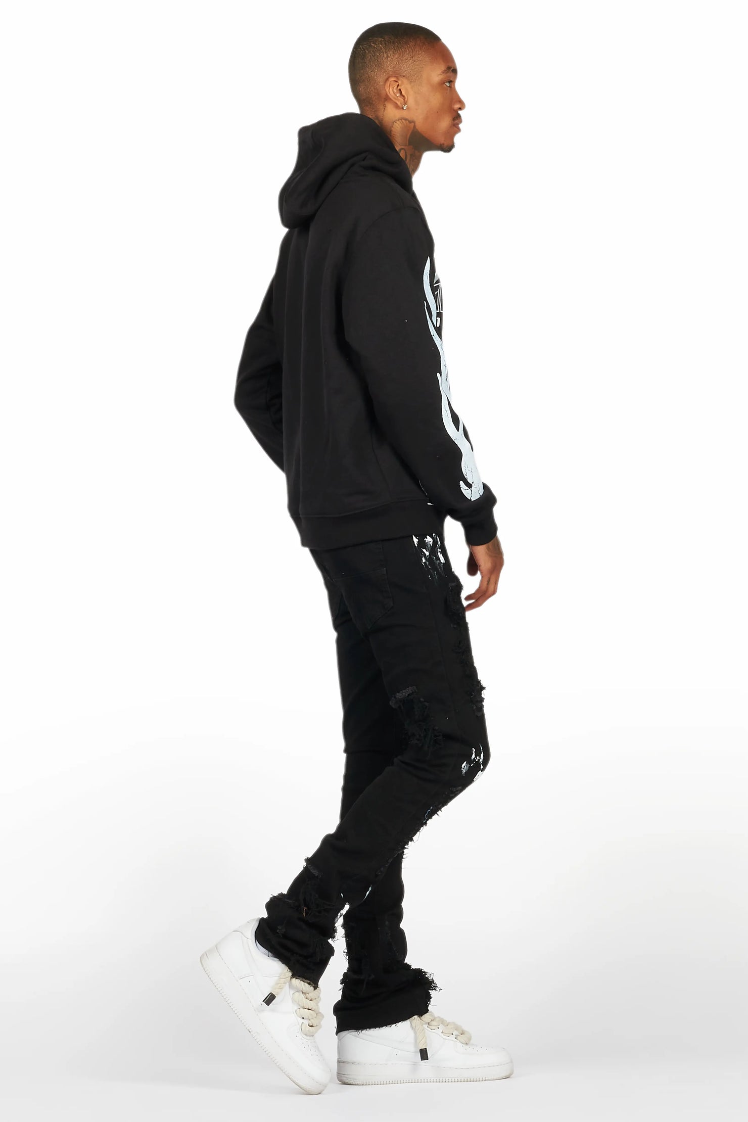 Amos Black Hoodie/Stacked Jean Bundle