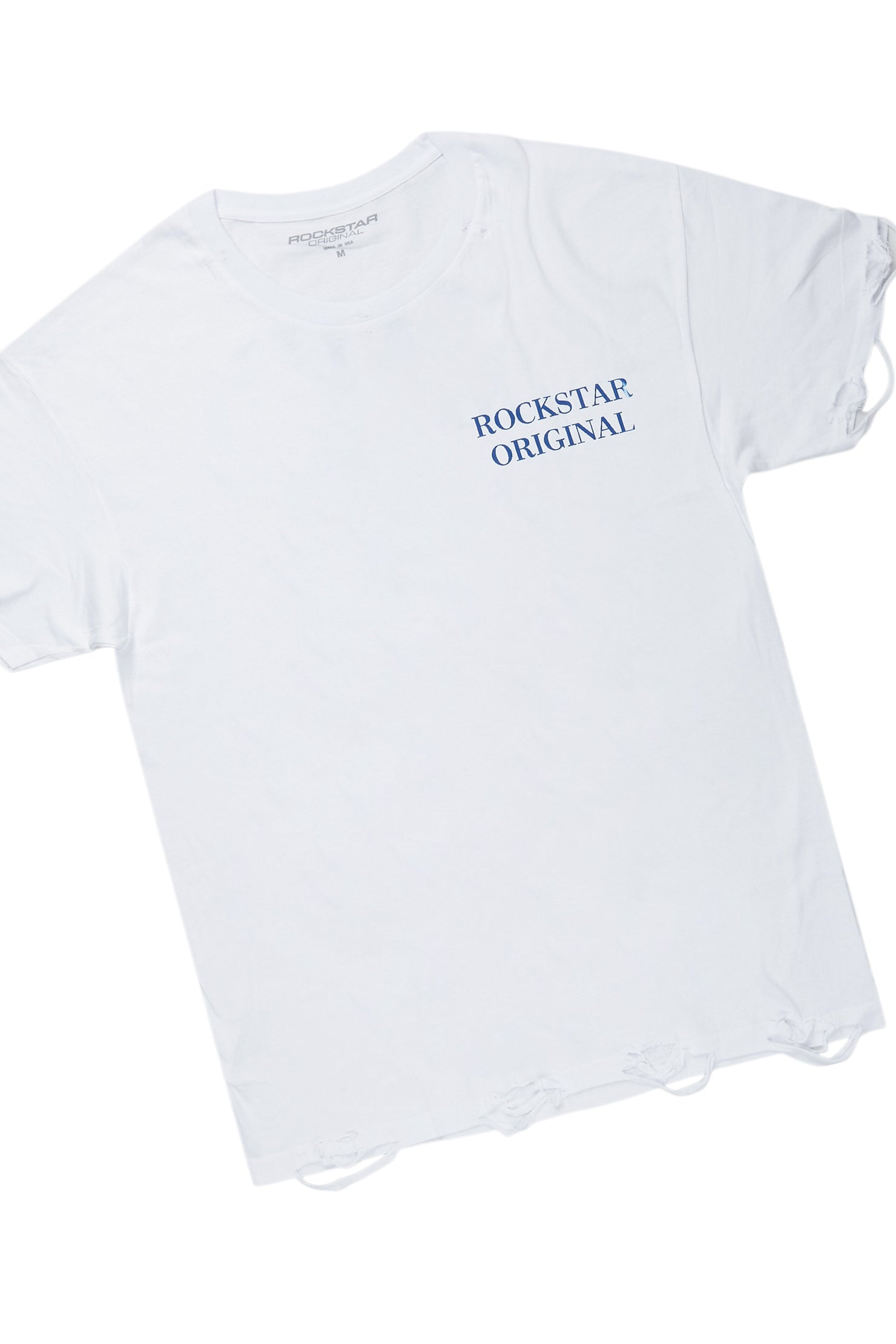 Drako White/Blue Oversized Graphic T-Shirt/Dag Stacked Flare Jean Set