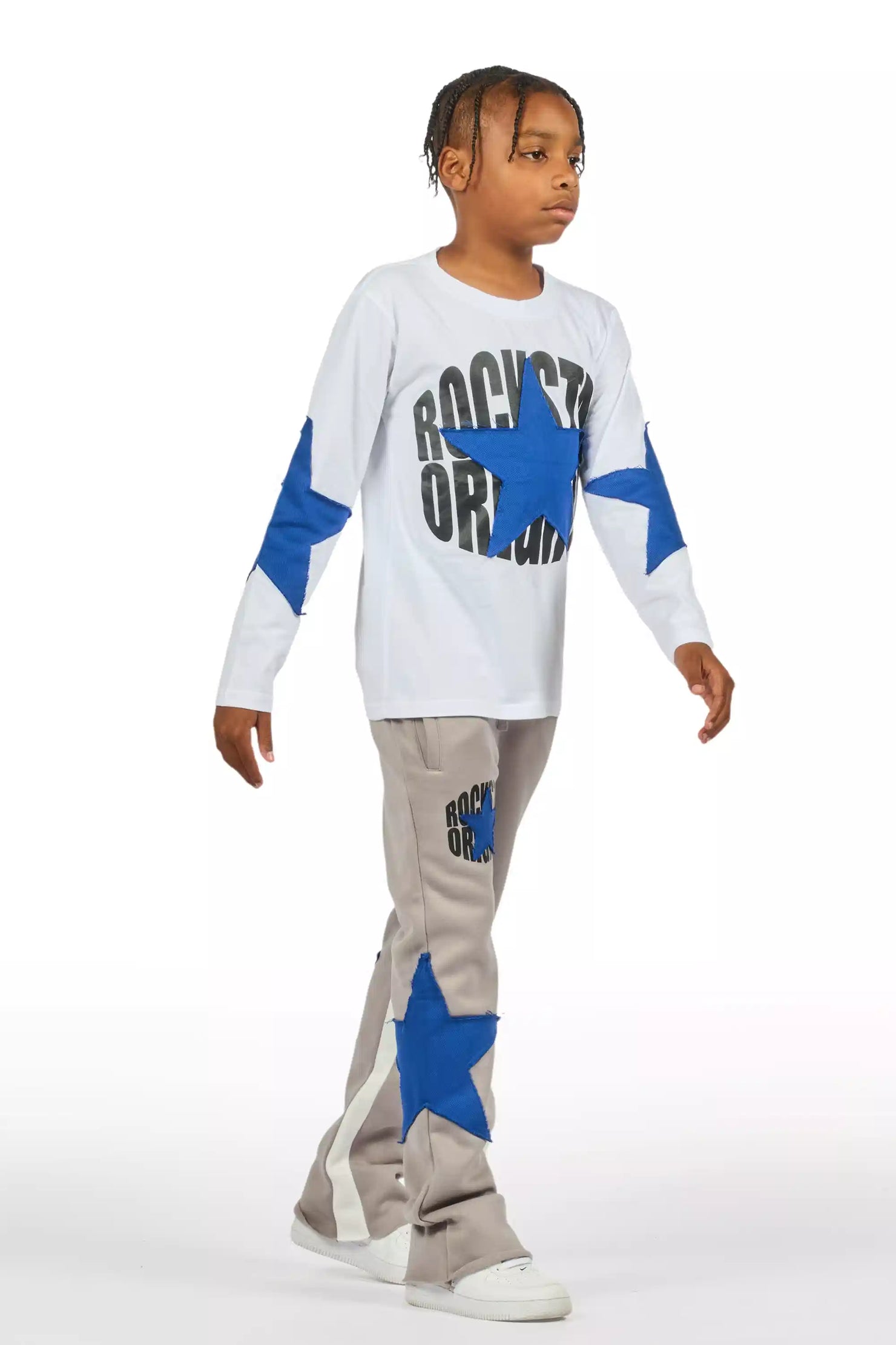 Boys States Grey/Blue Long Sleeve T-Shirt Track Set