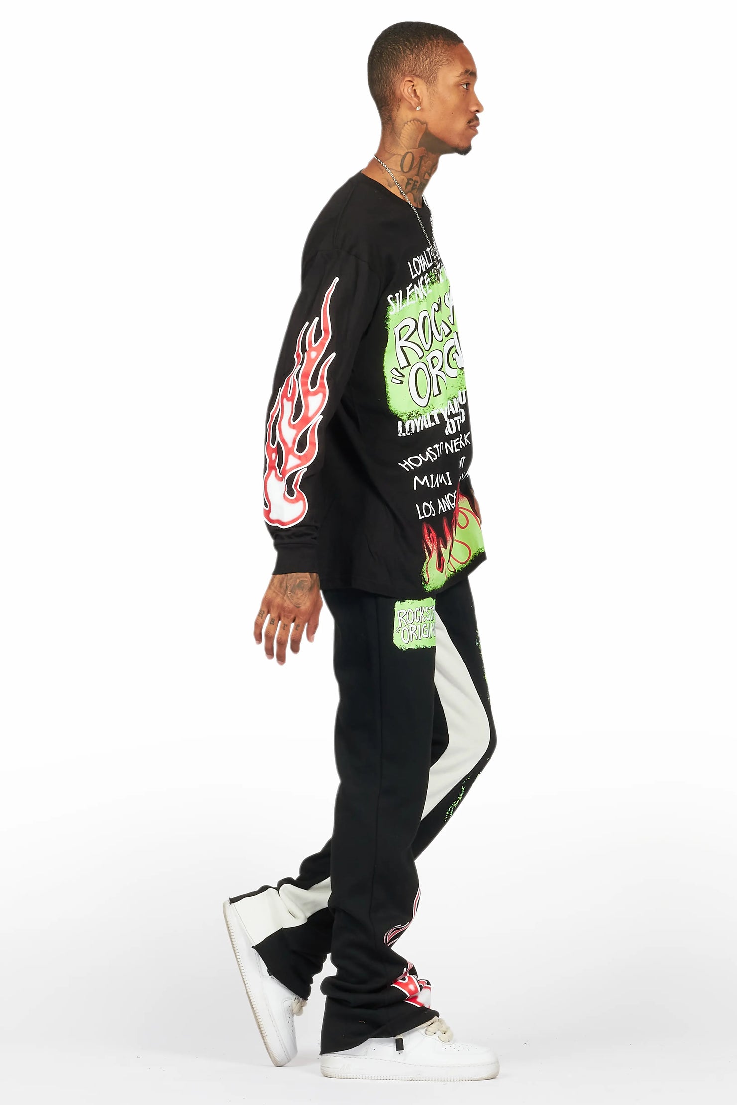 Beno Black Long Sleeve T-Shirt/Baggy Pant Set