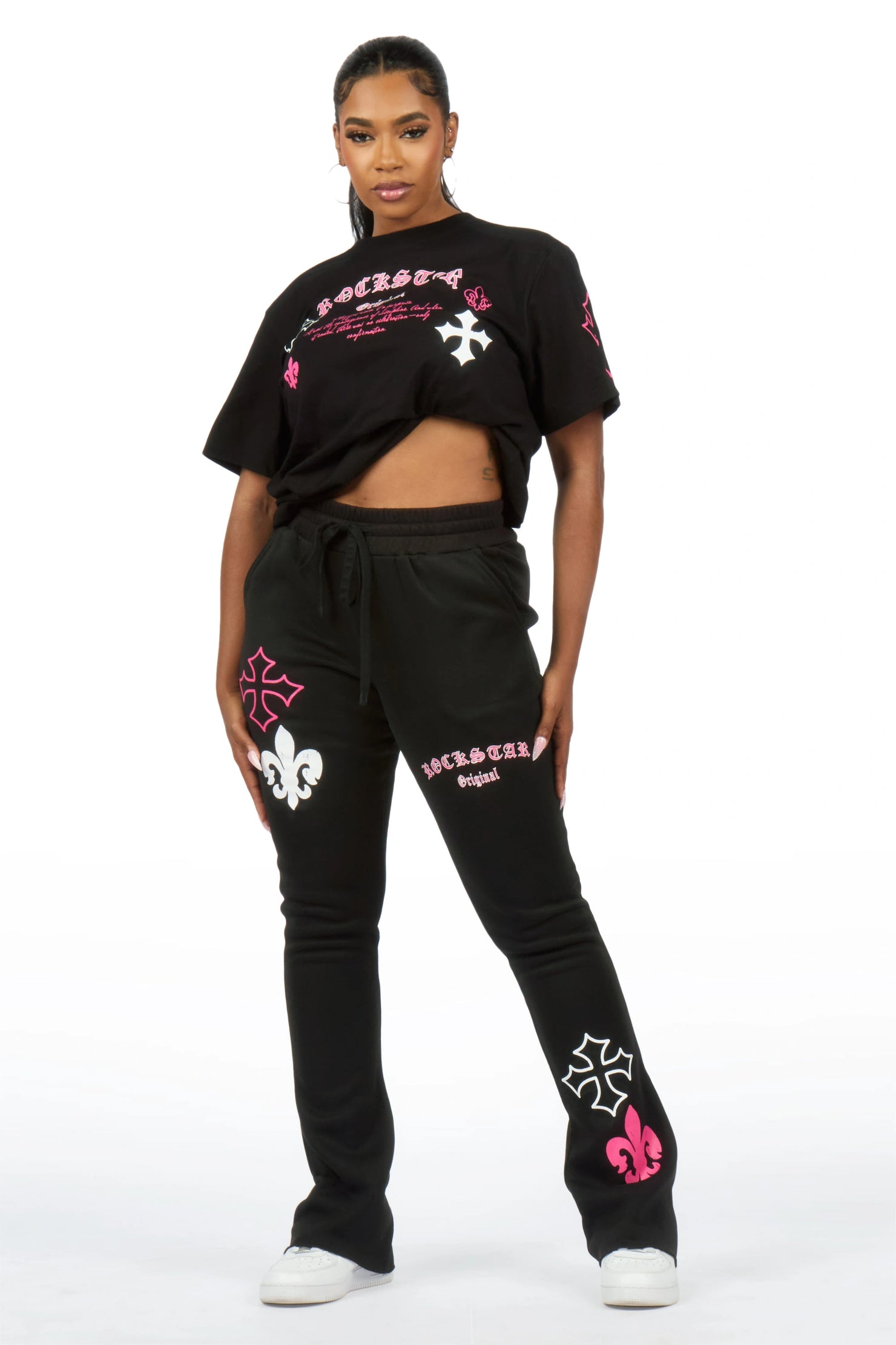 Deshunique Black T-Shirt Stacked Track Set