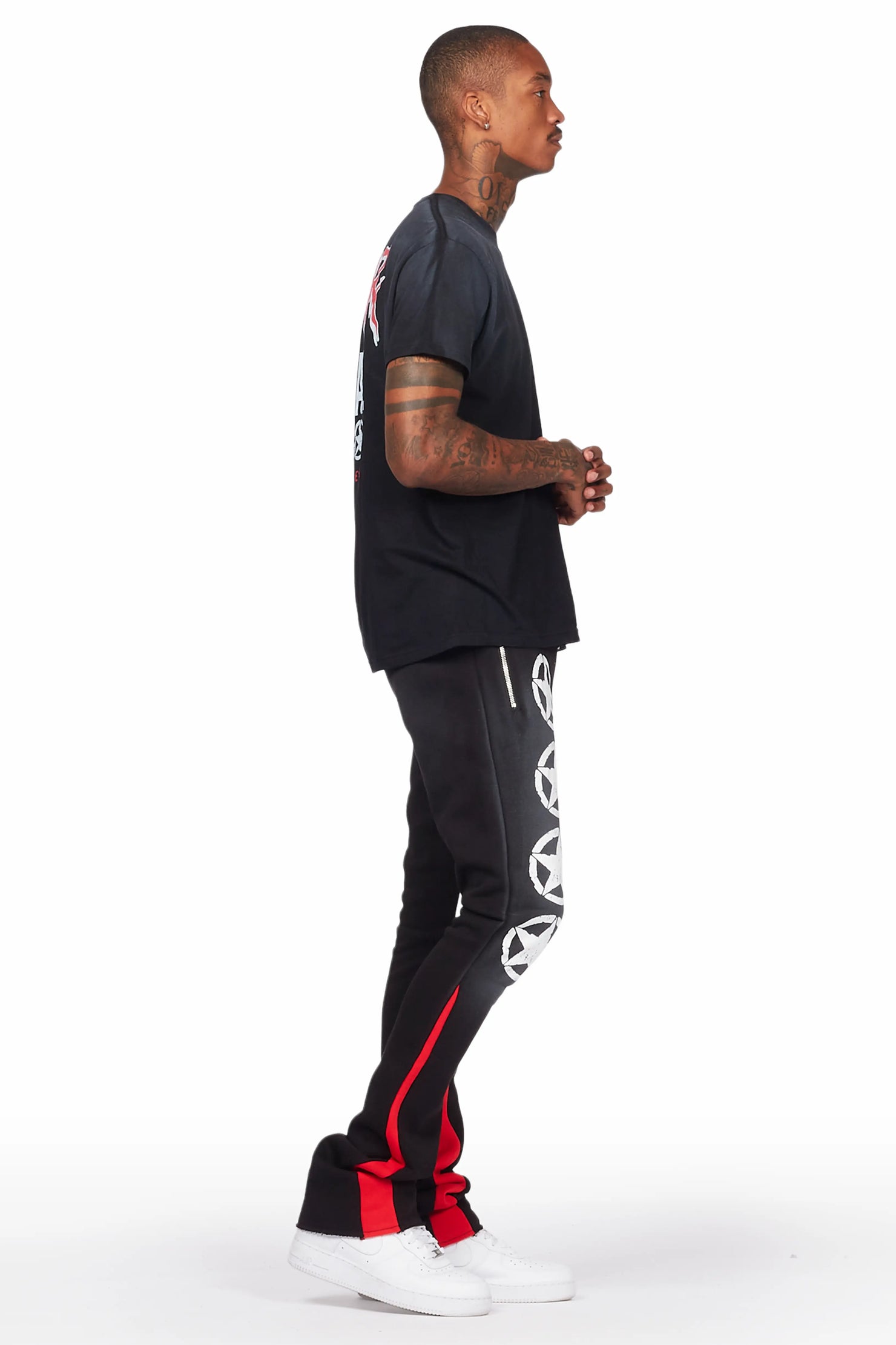 Wizzurd Black T-Shirt/Stacked Flare Pant Set