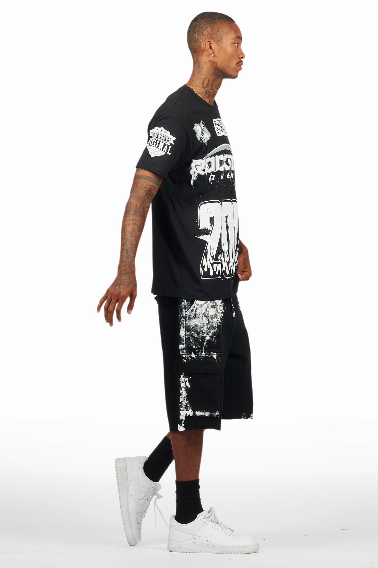 Amos Black/White T-Shirt/Denim Short Set