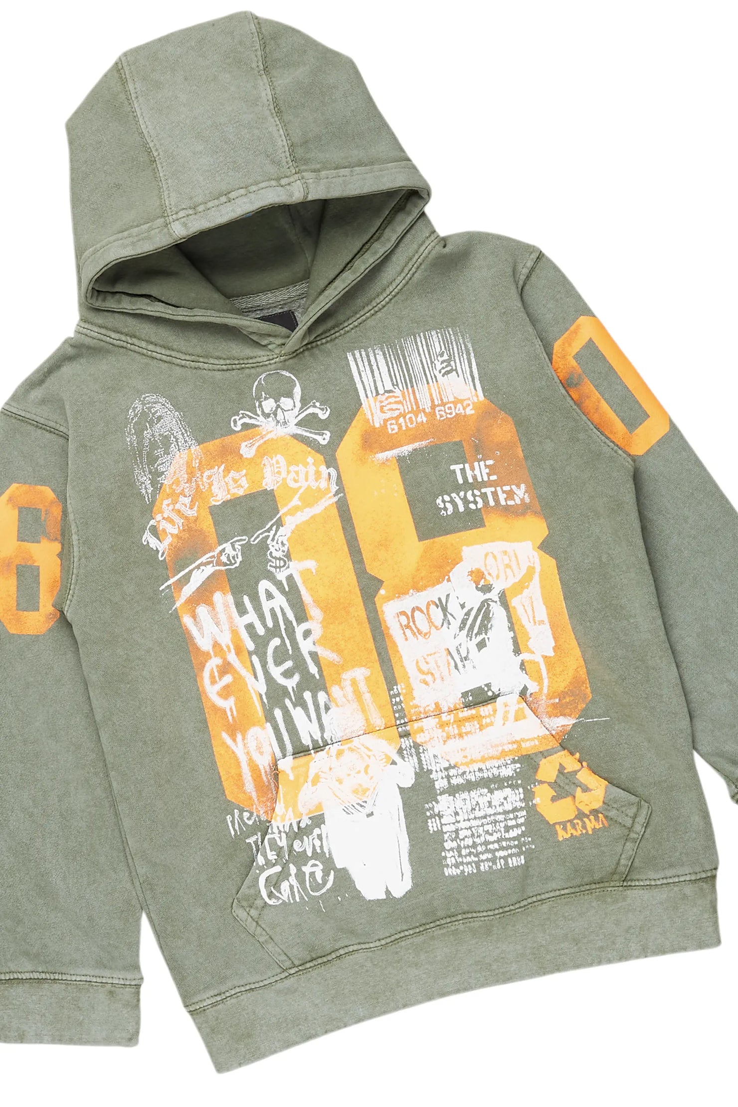 Boys Beau Vintage Green Hoodie/Stacked Flare Jean Set