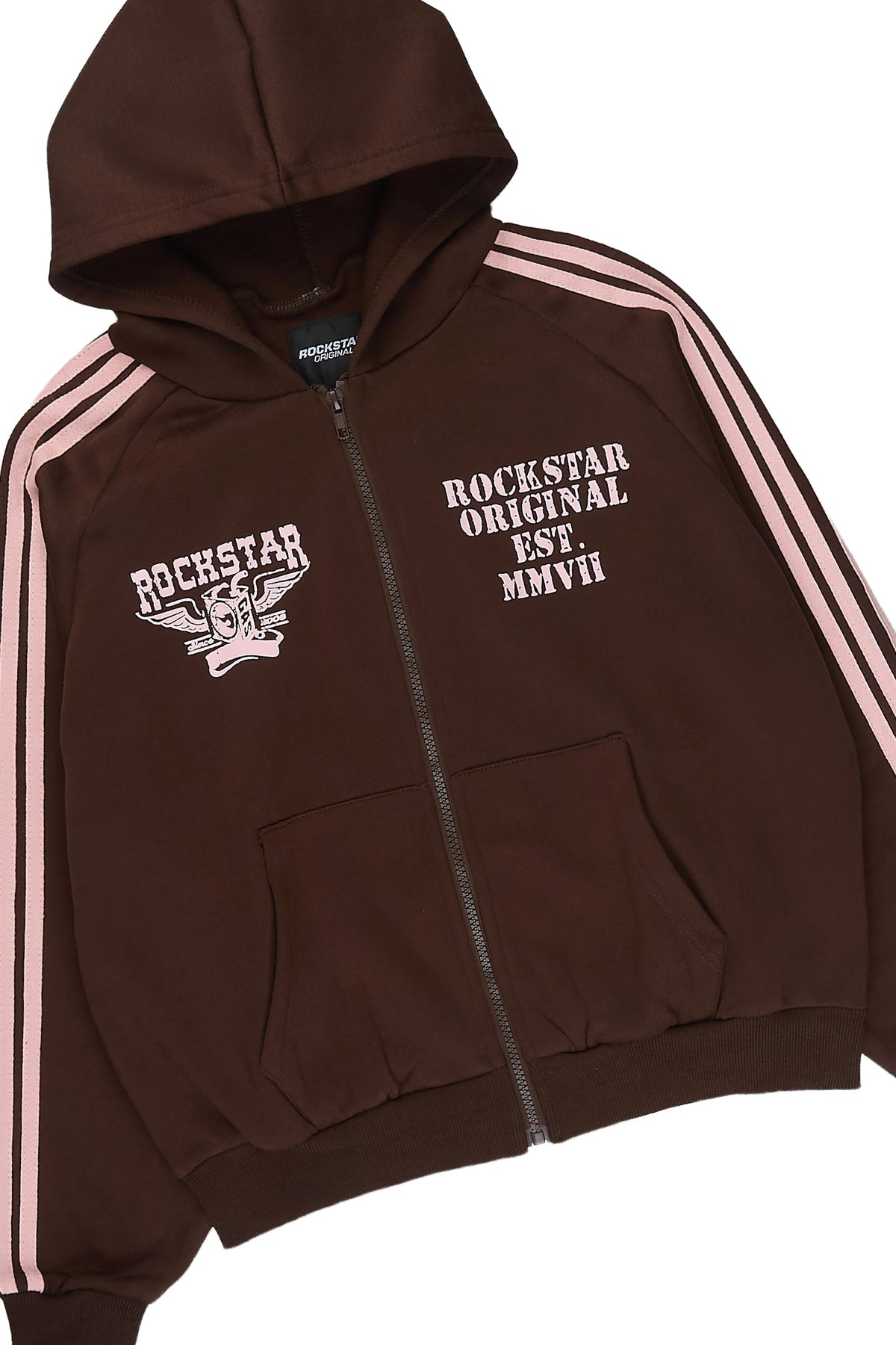 Girls Maniera Brown/Pink Zip Up Hoodie Relaxed Pant Track Set