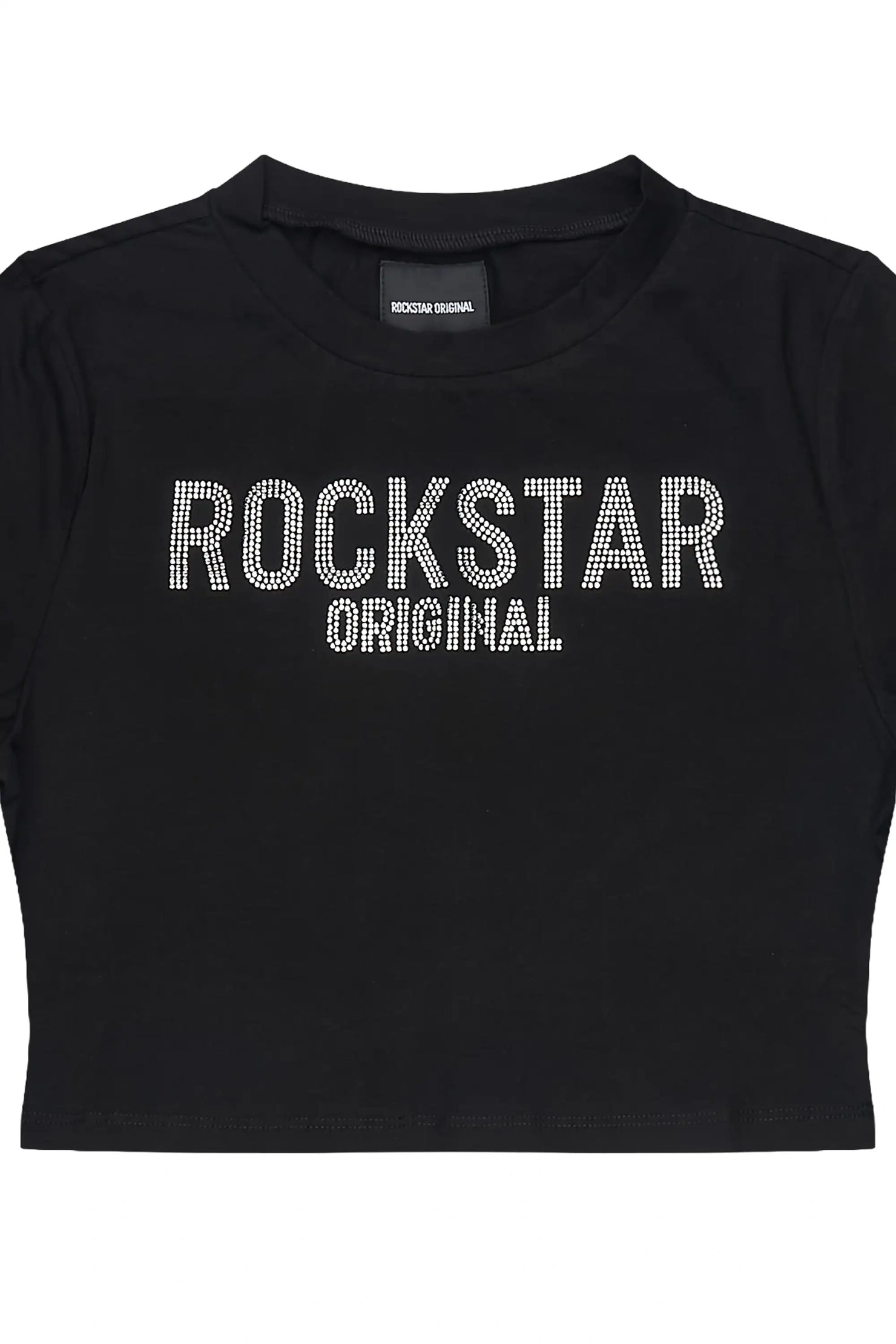 Erikka Black Rhinestone Crop Baby Tee Shirt