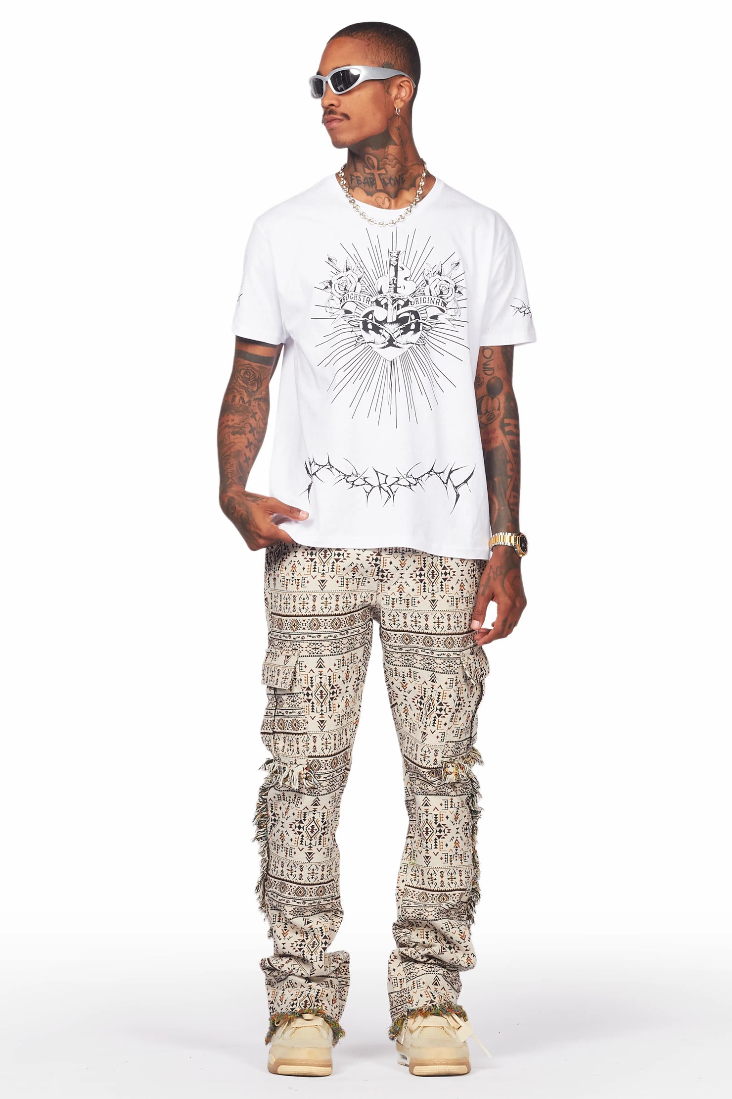 Ayami Beige Slim Tapestry Flare Jean