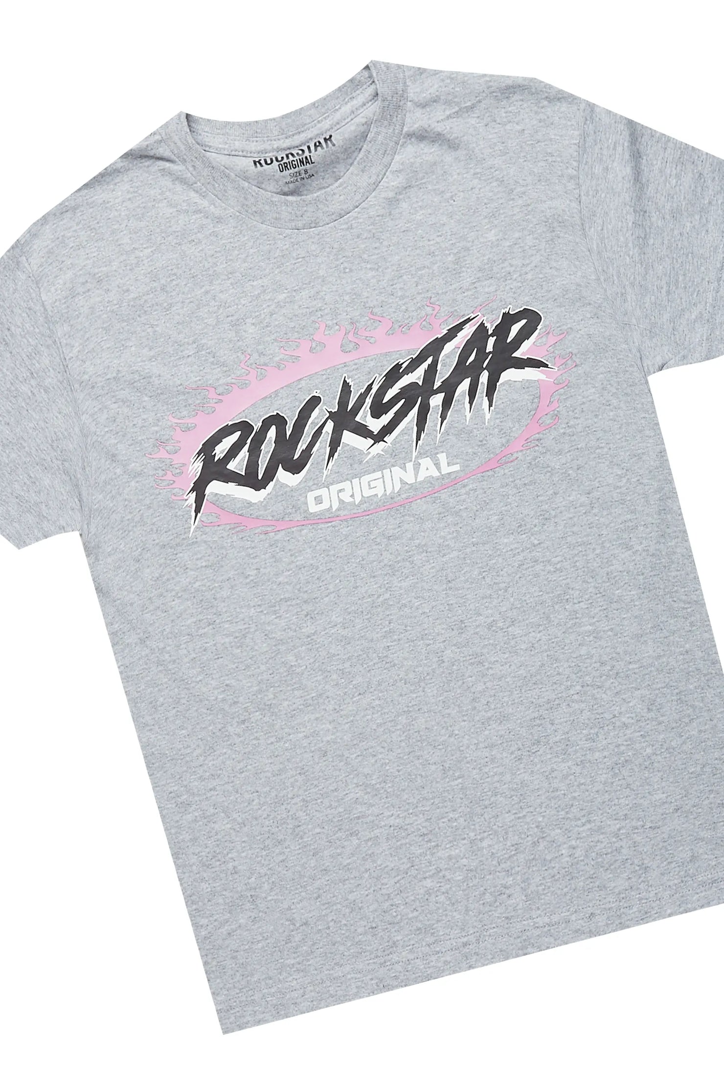 Boys Kaiko Grey T-Shirt/Frayed Skinny Stacked Flare Jean Set