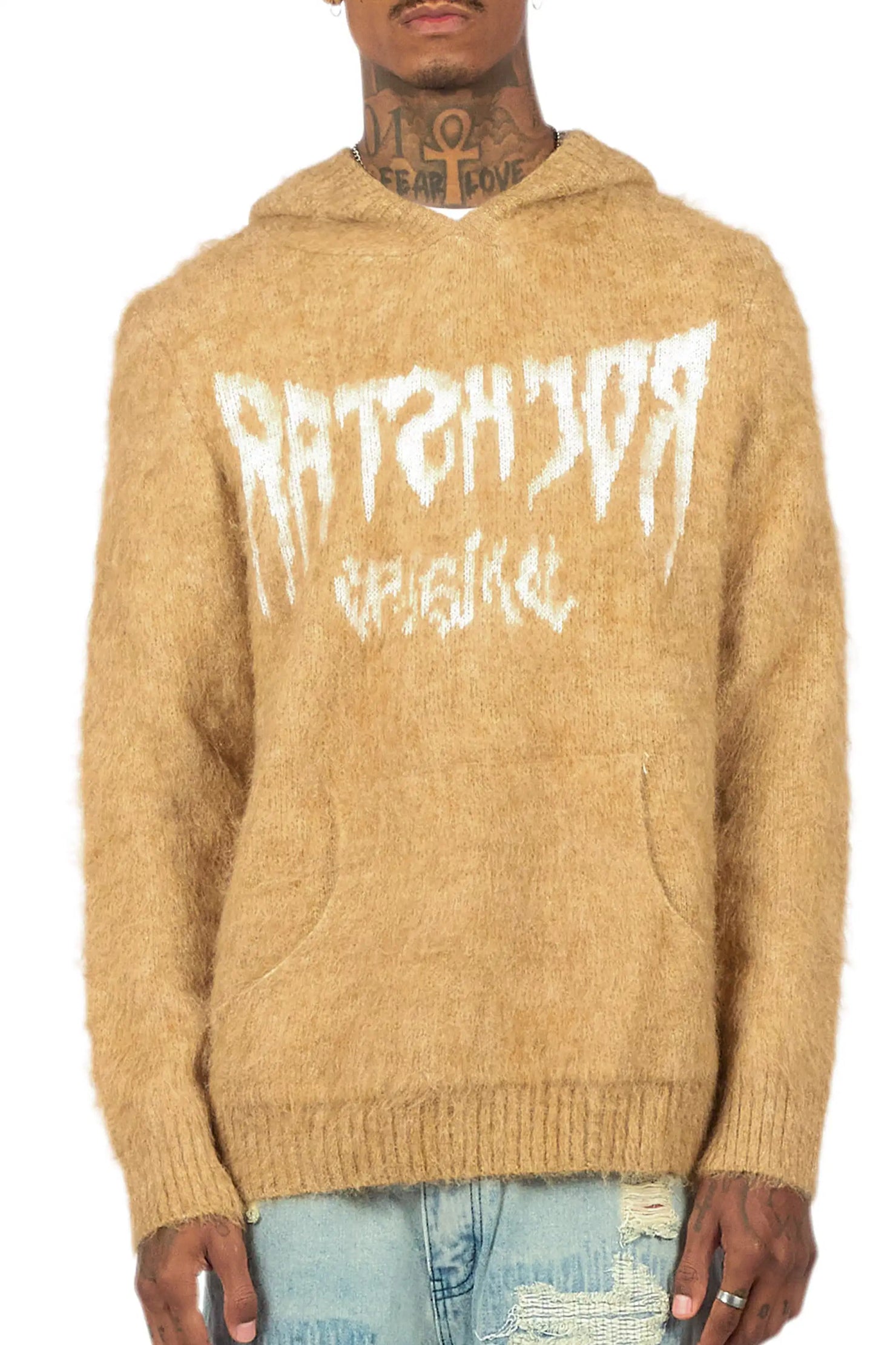 Andros Reflected Beige Graphic Knitted Hoodie
