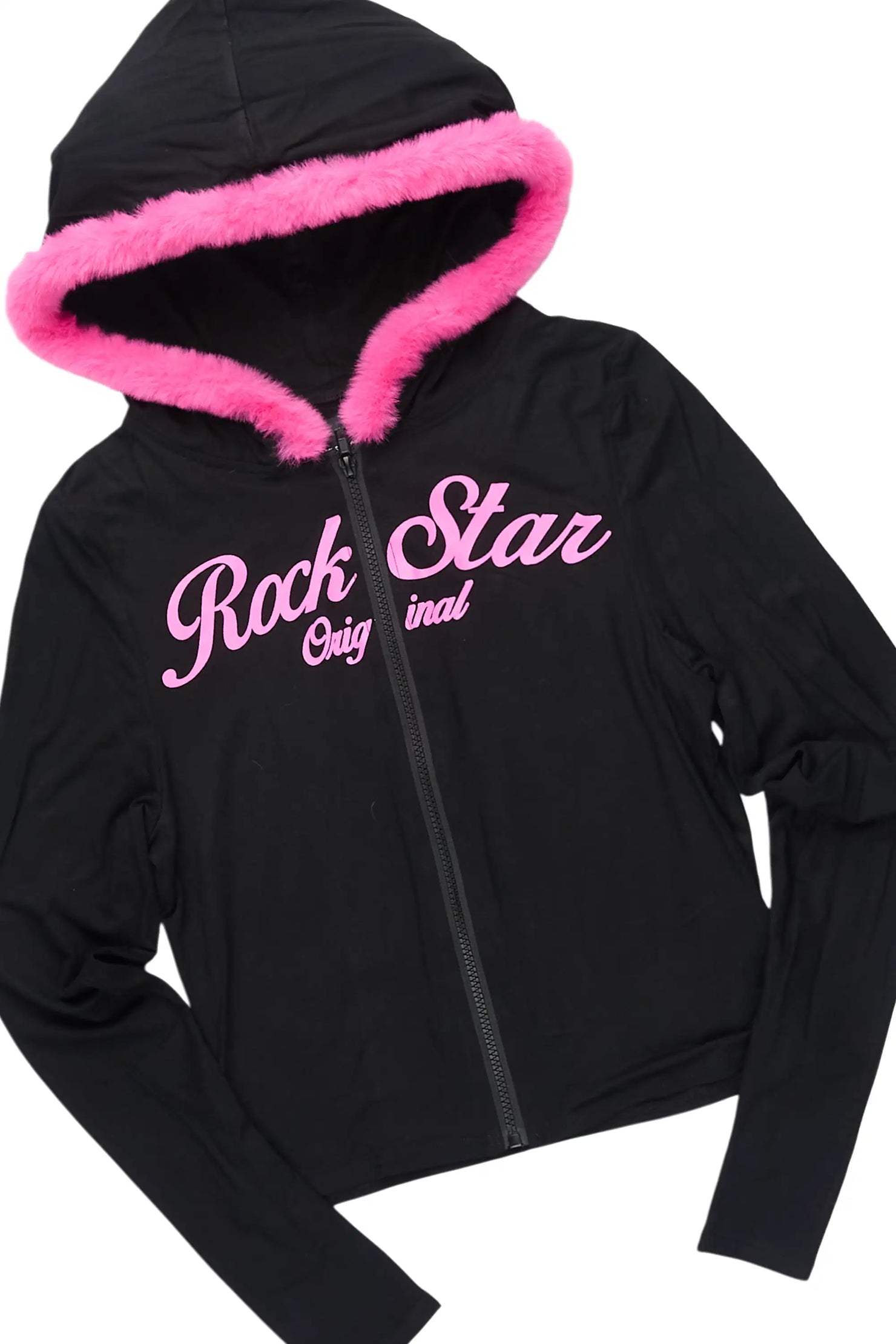 Metrie Black Lounge Track Set With Fur Trim