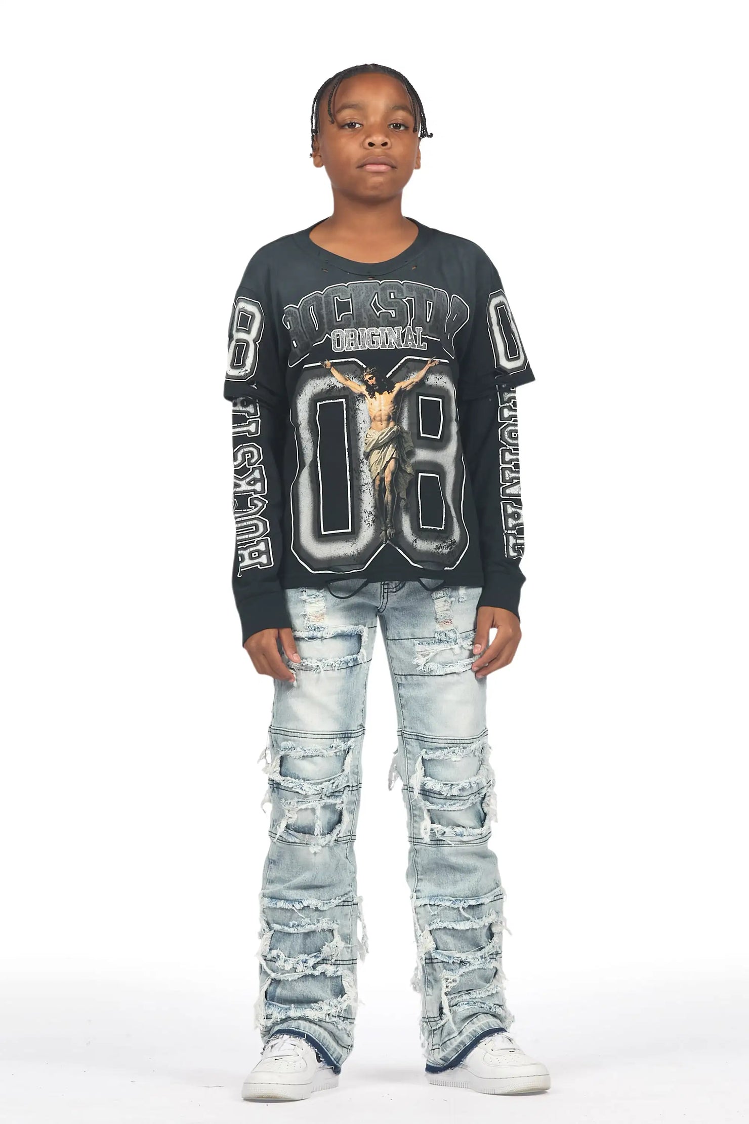 Boys Vasco Blue Stacked Flare Jean