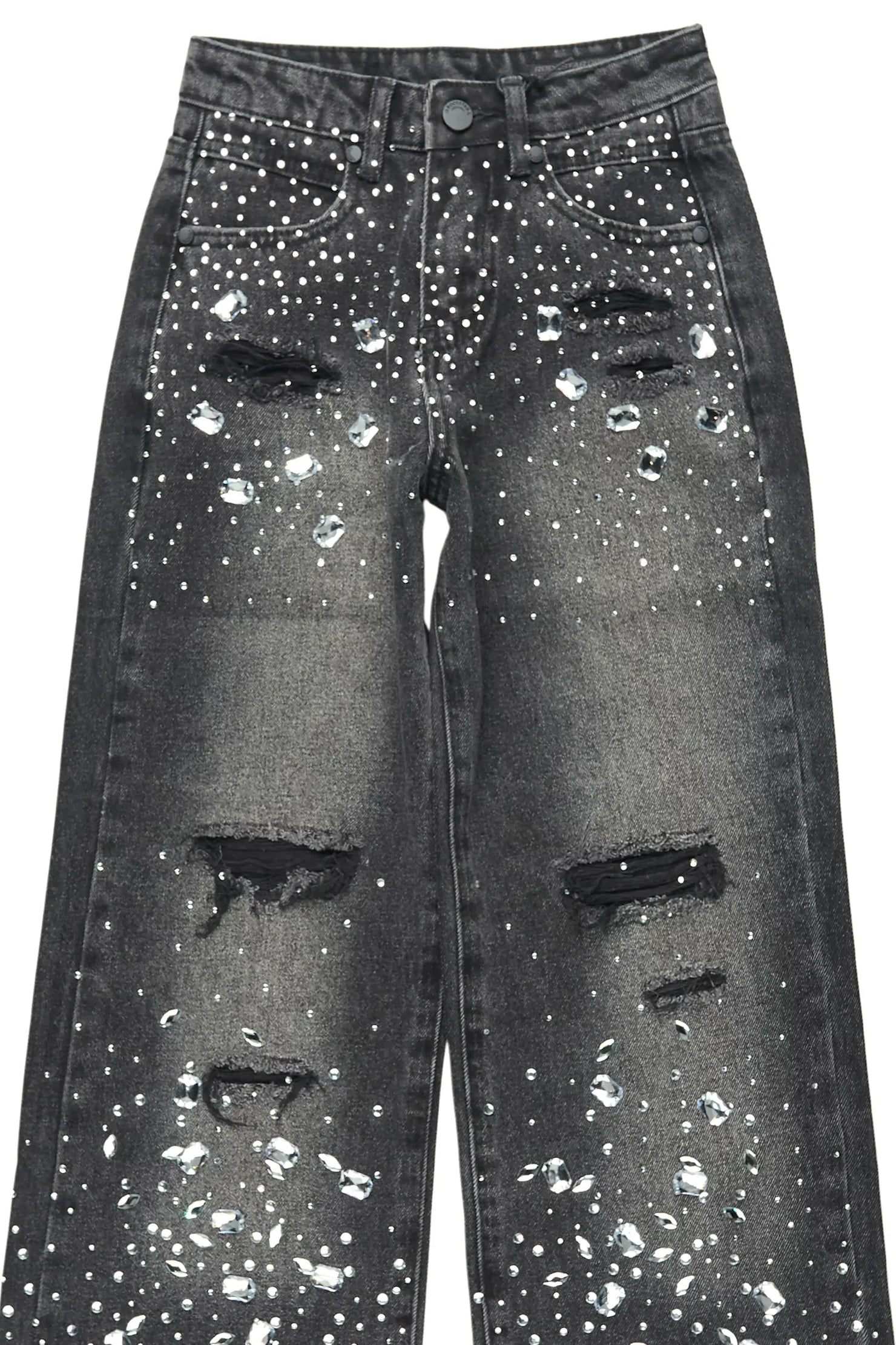 Boys Glanz Rhinestone Dark Grey Baggy Fit Jean