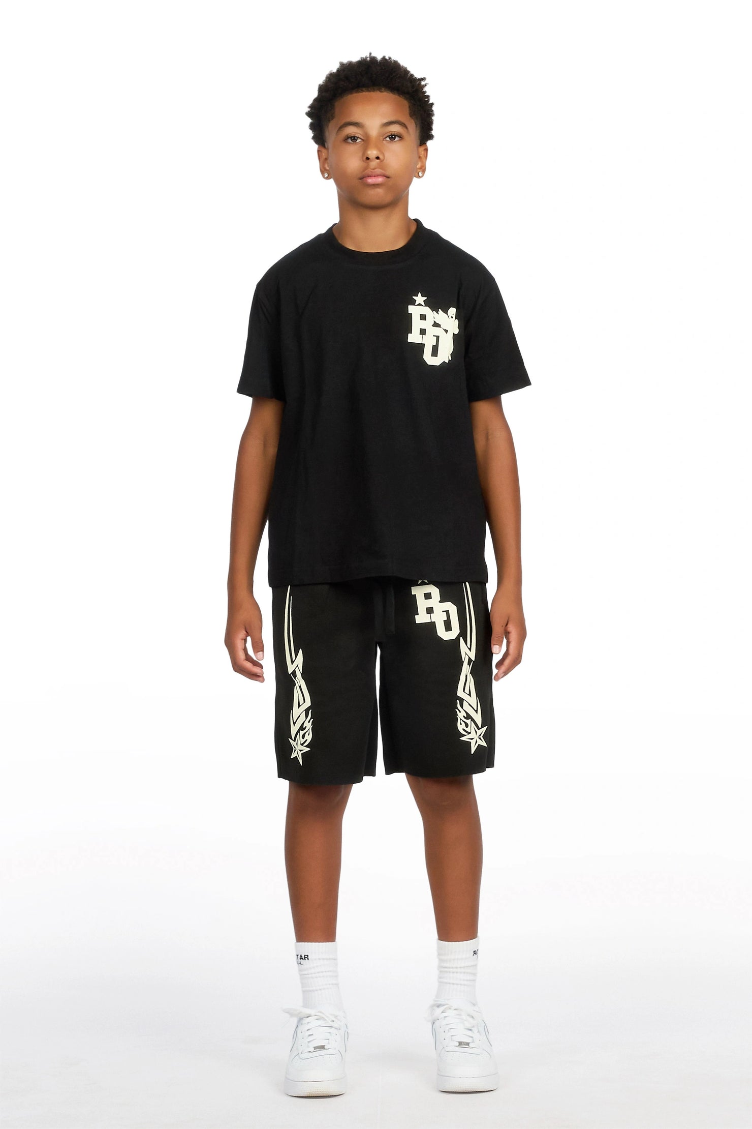 Boys Plutix Black/Cream Graphic T-Shirt/Short Set