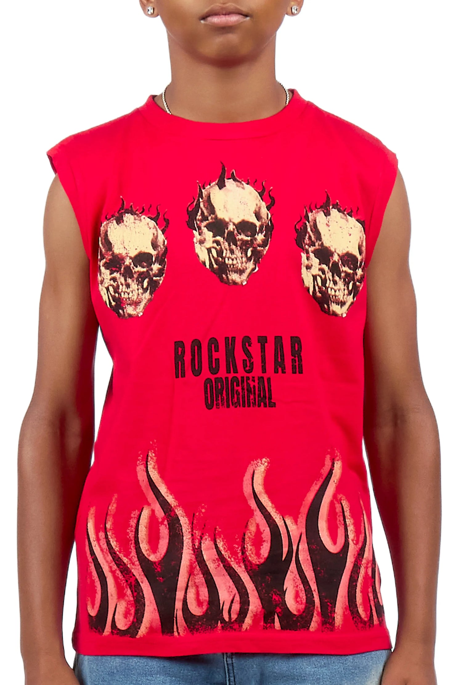 Boys Maezar Red Cut Off Graphic T-Shirt