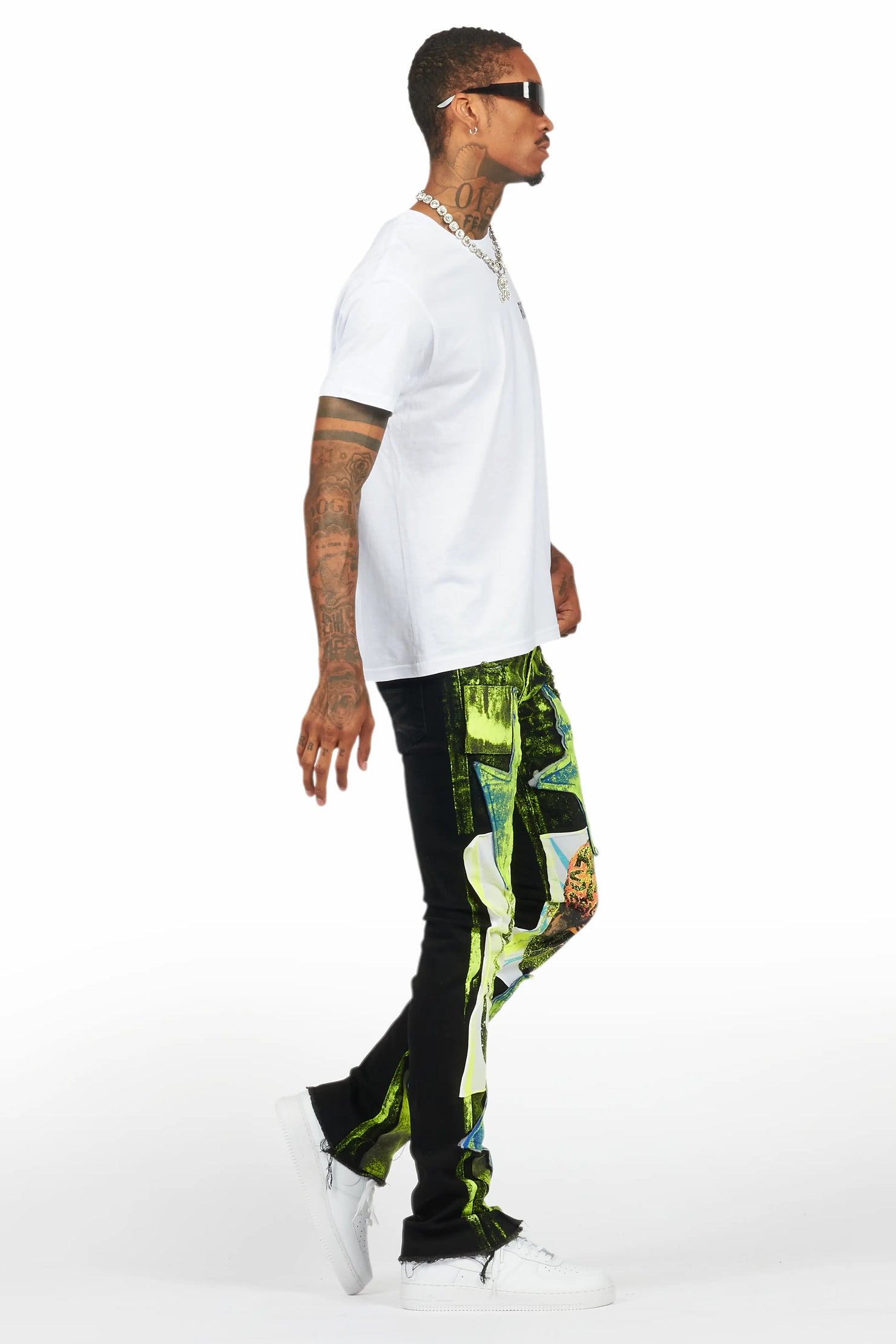 Edge Black/Yellow Roller Paint Stacked Flare Jean