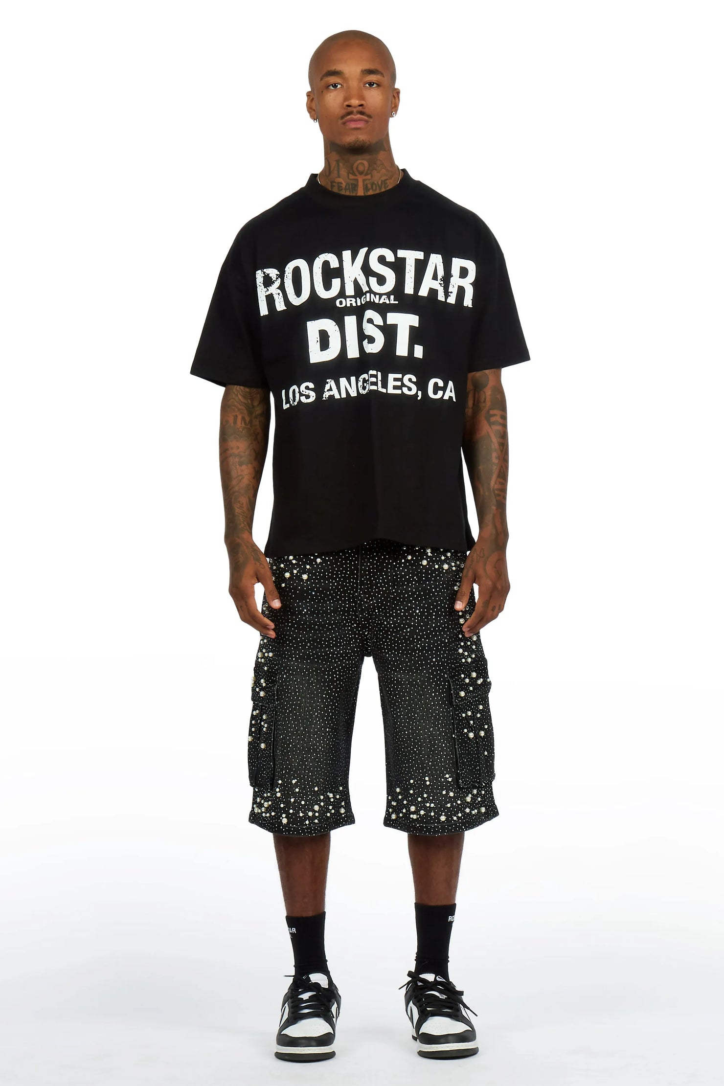 Sevyn Black/Black Rhinestone T-Shirt Denim Jort Set