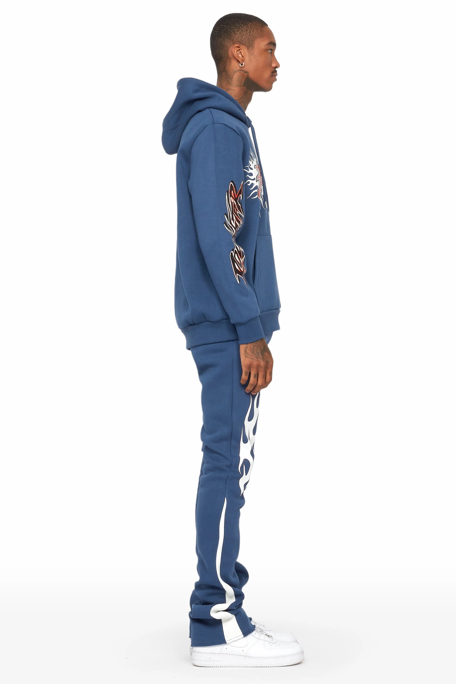 Tidus Navy Hoodie/Stacked Flare Track Pant Set