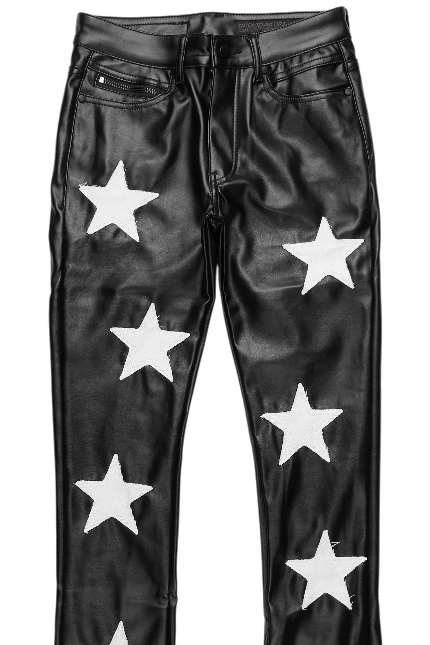 Steen Black PU Stacked Flare Jean