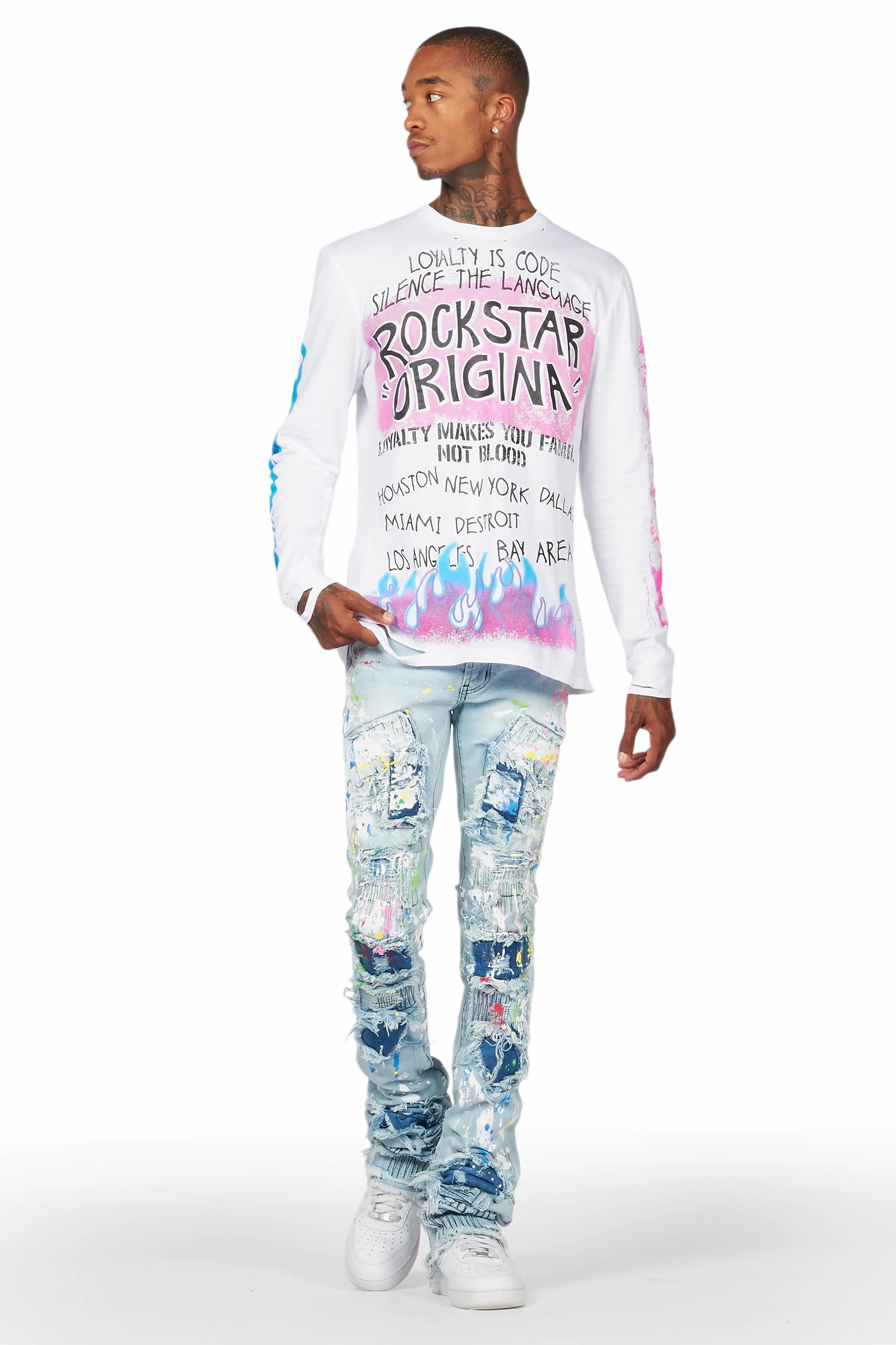 Dallon Blue Painter Super Stacked Flare Jean