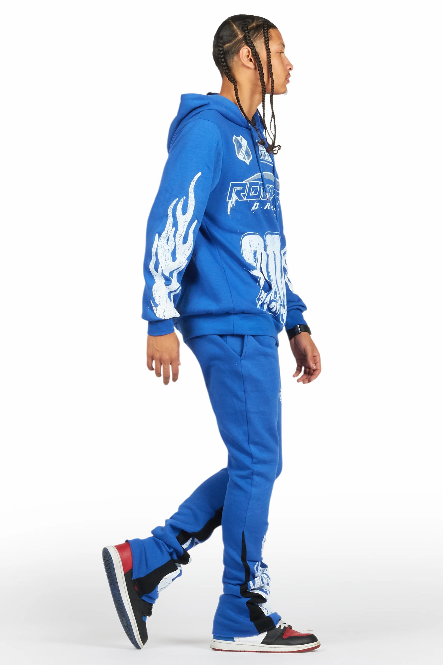 Amos Royal Blue Stacked Flare Hoodie Track Set