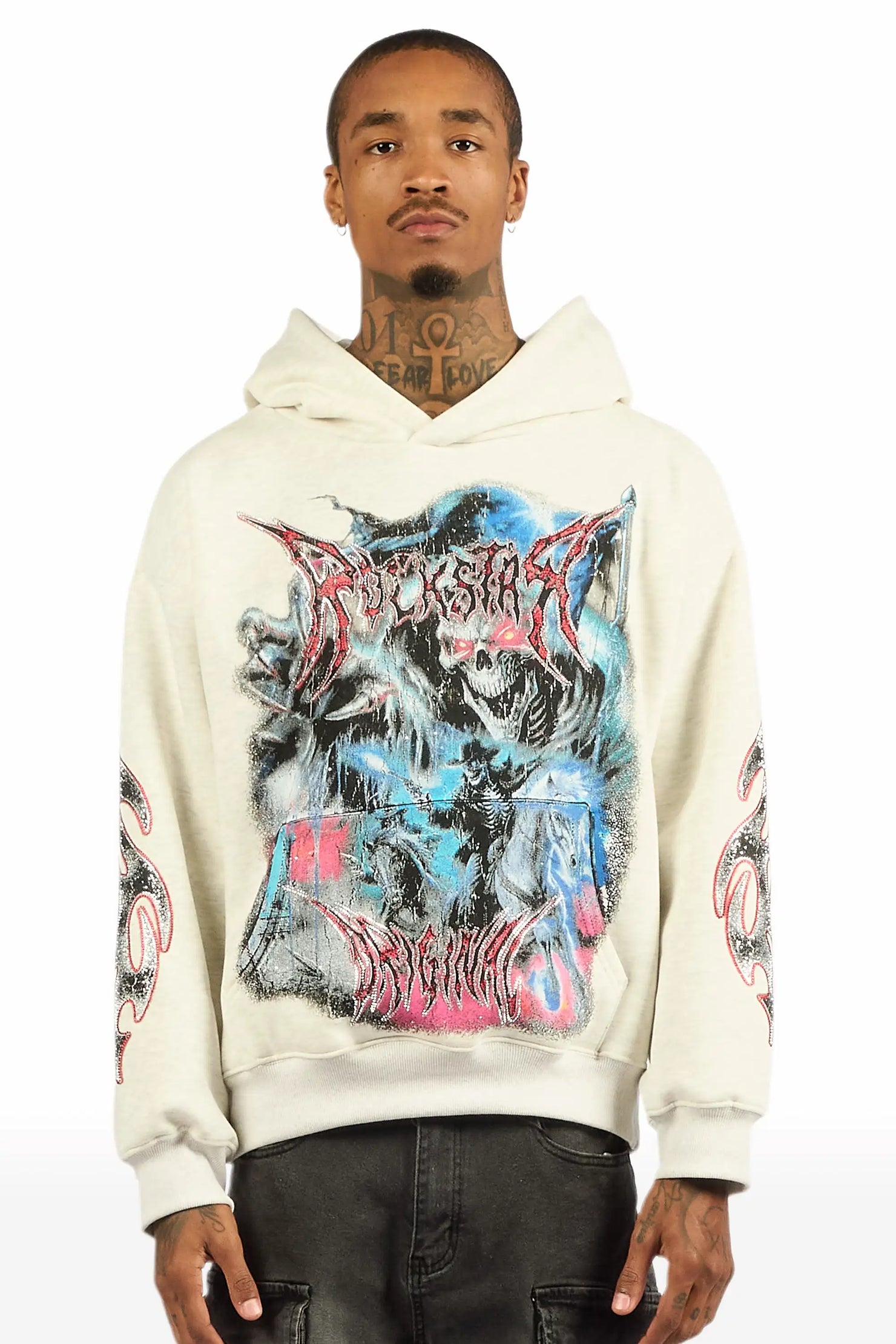 Rix Heather Grey Rhinestone Oversized Hoodie