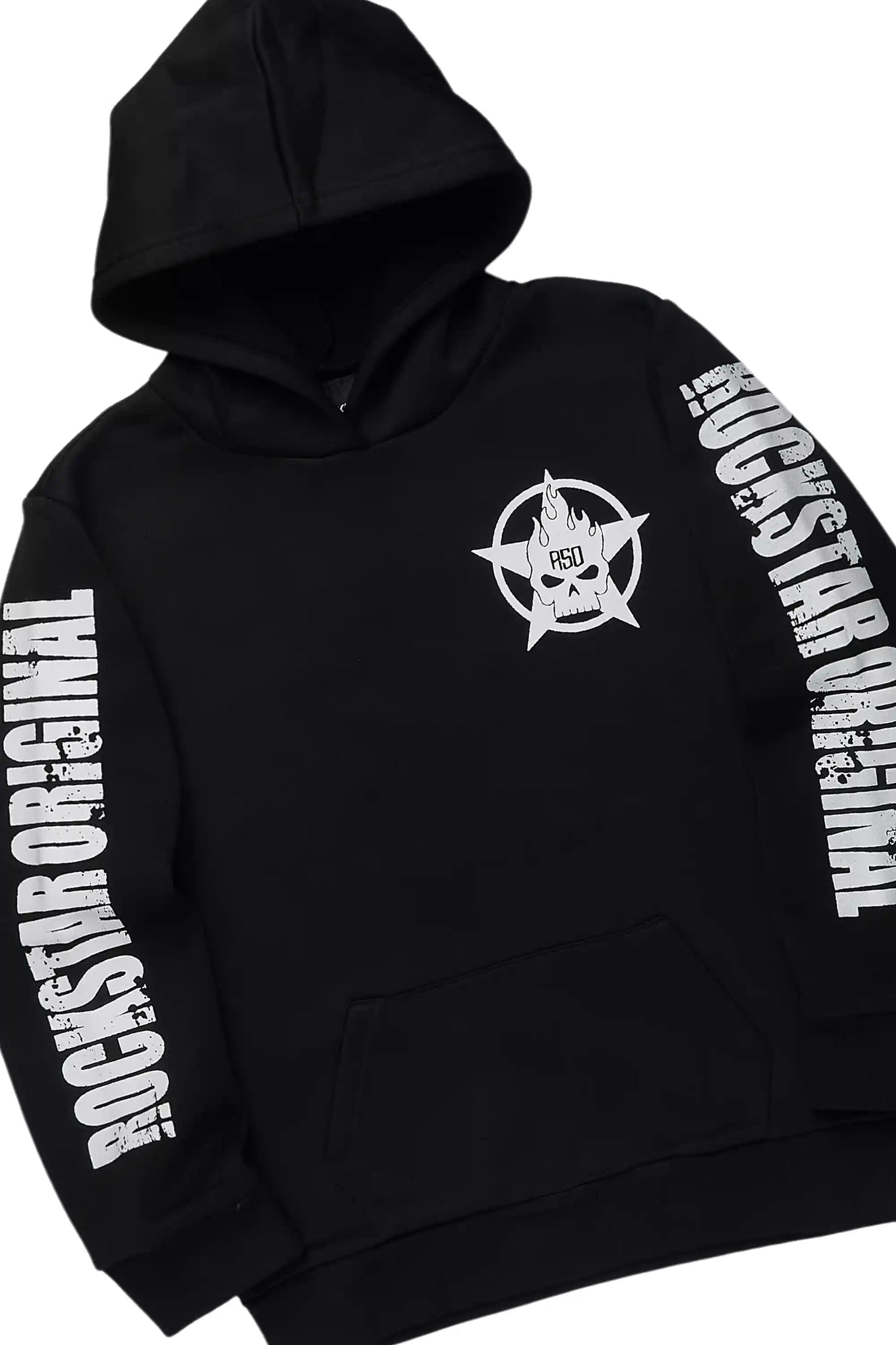 Boys Keve Black Hoodie Stacked Track Pant Set