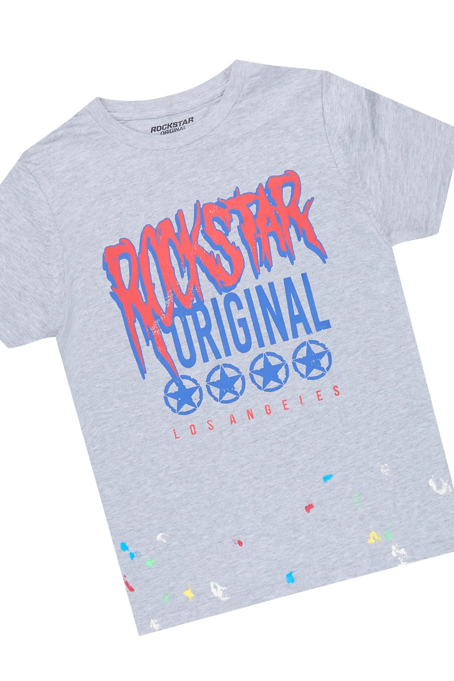 Boys Wizzma Grey/Blue T-Shirt Stacked Jean Set