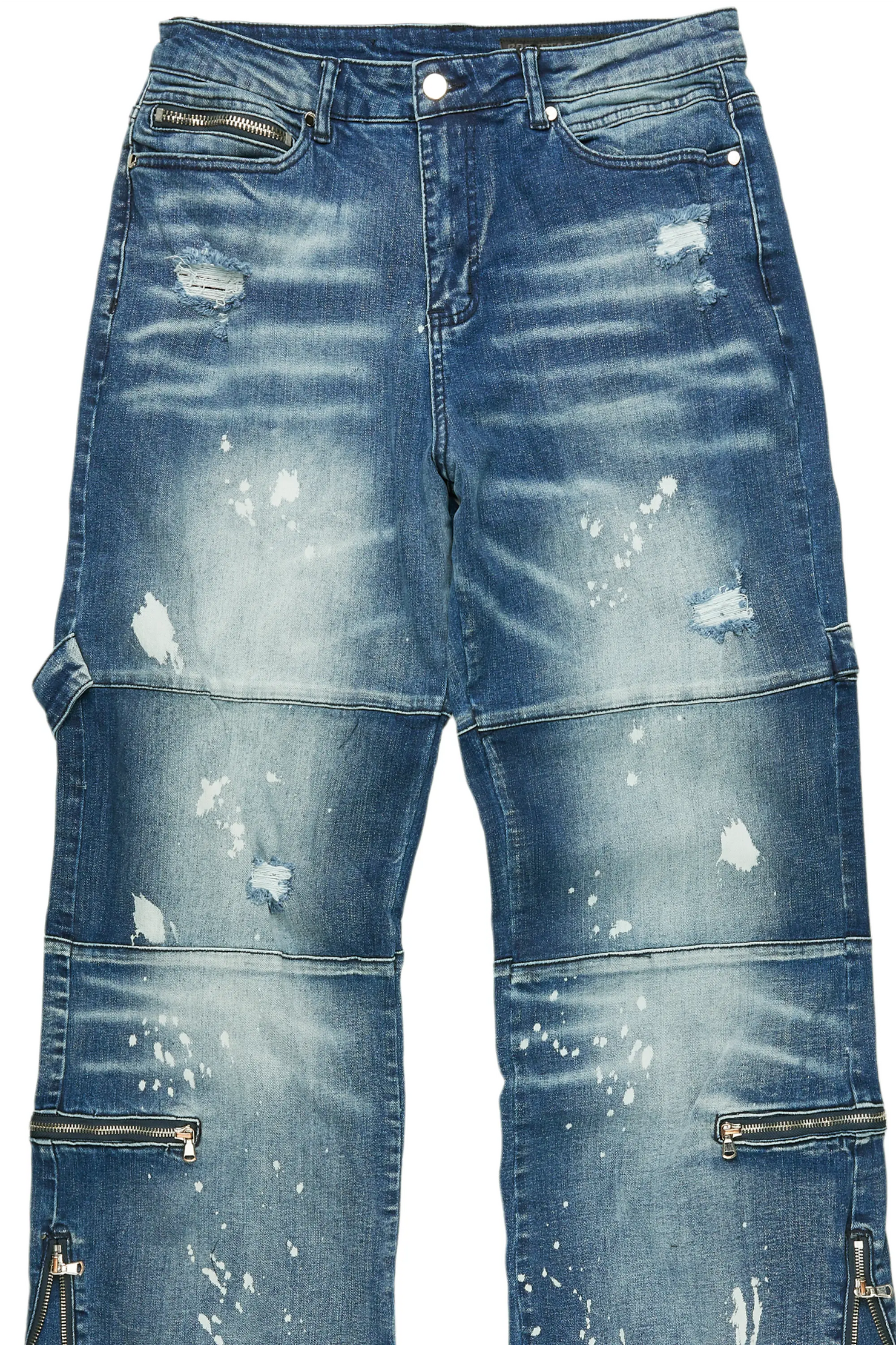 Grib Blue Bleach Baggy Jeans
