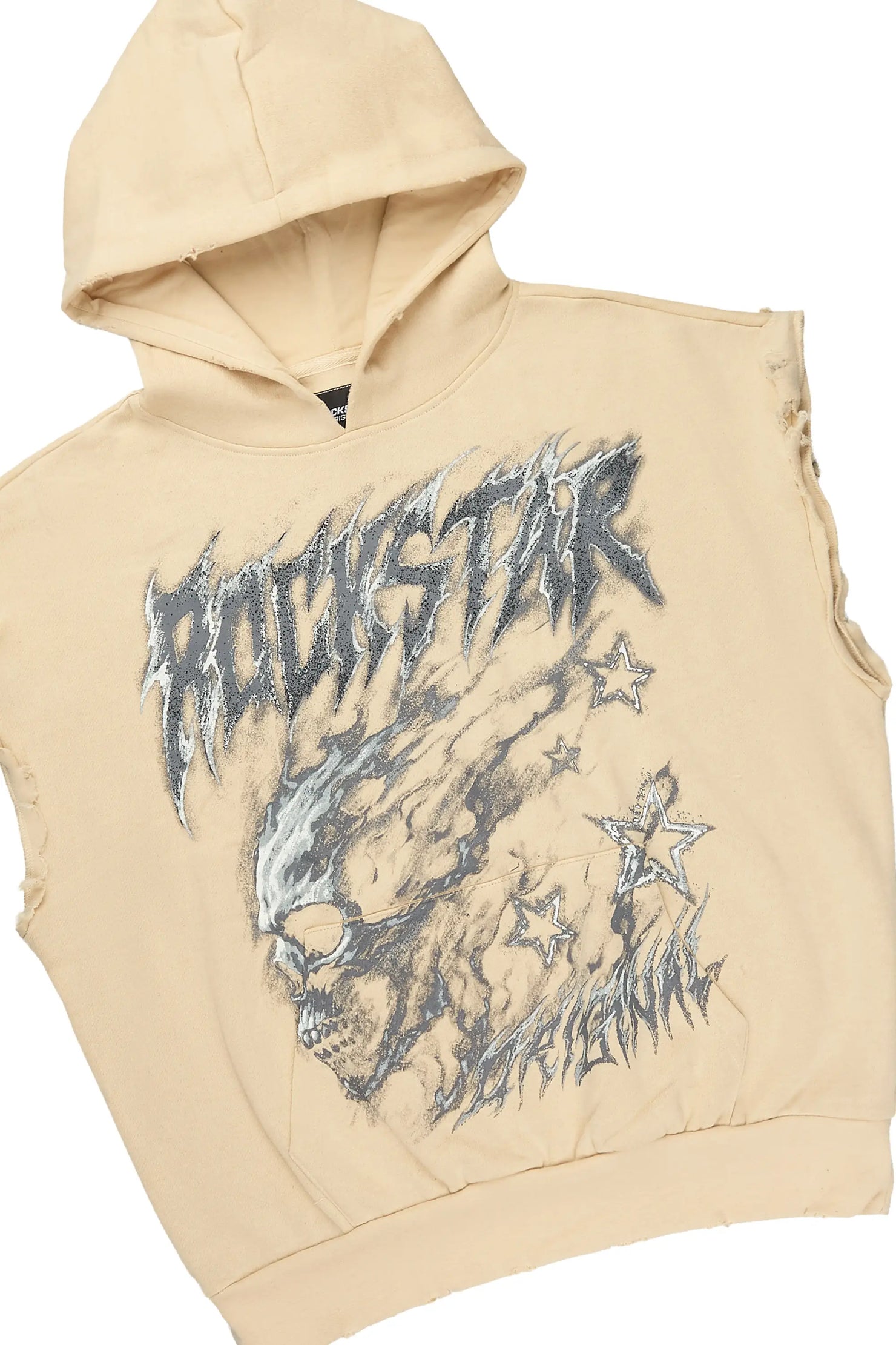Jantra Beige Cut Sleeve Hoodie Short Set