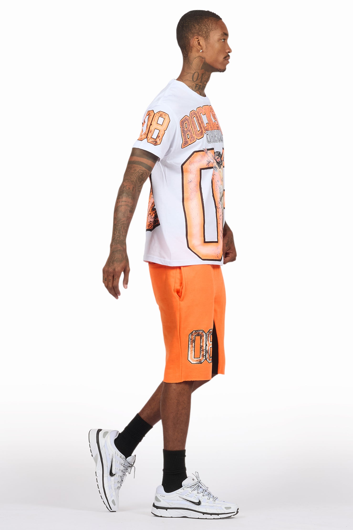 Fields White/Orange Raw Edge T-Shirt Short Set