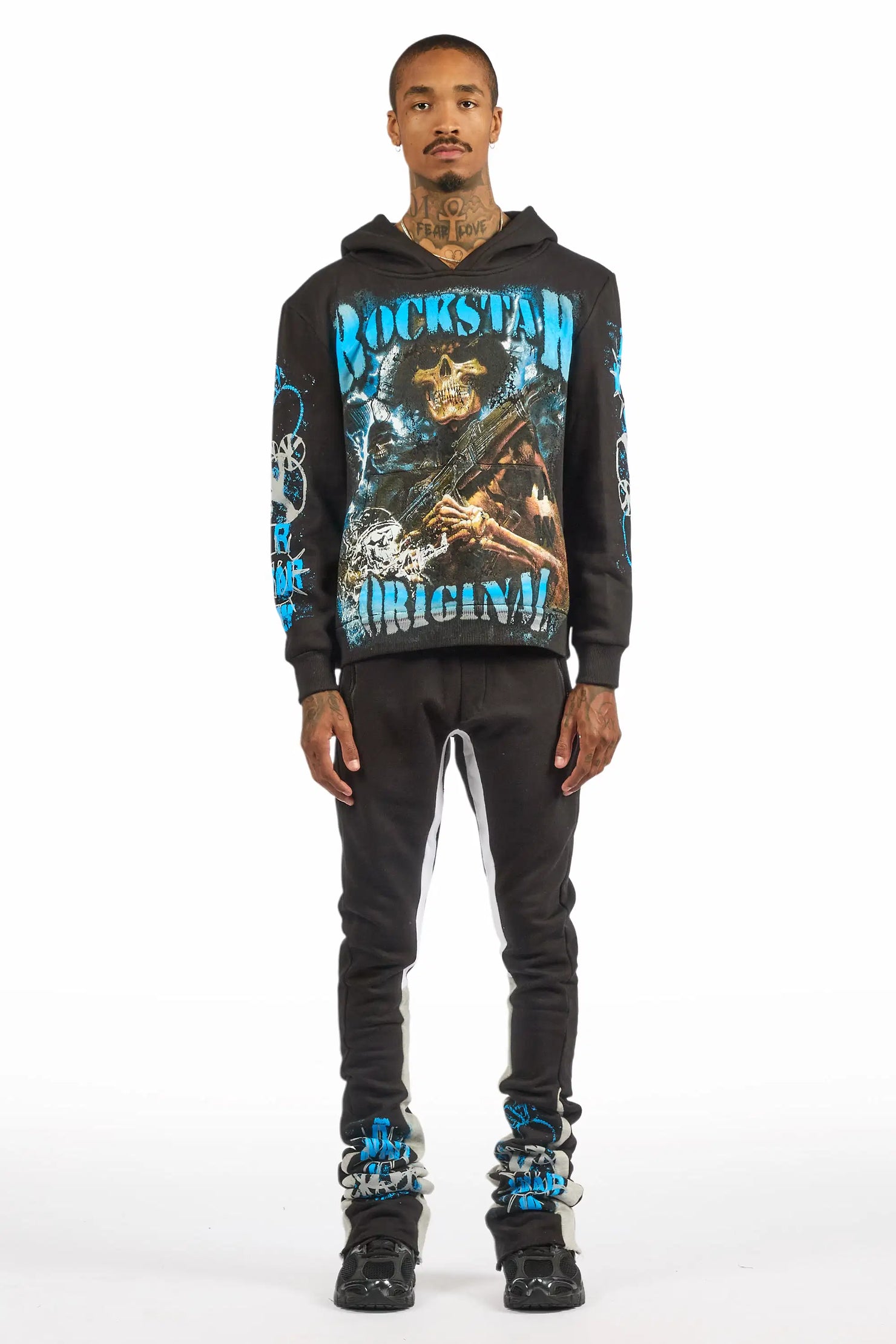 Zare Black/Blue Hoodie/Super Stacked Track Set