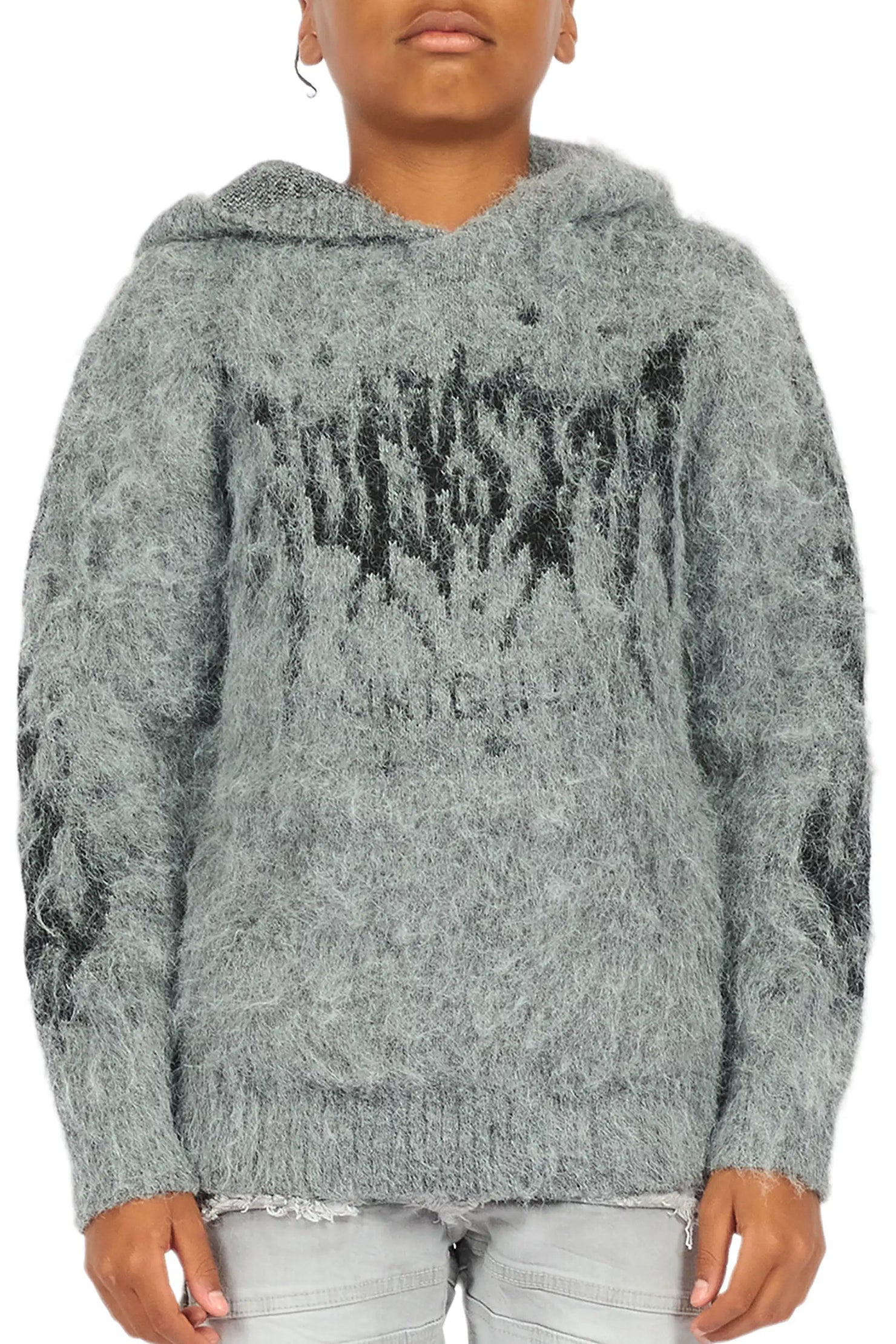 Boys Raymond Grey Graphic Knitted Hoodie