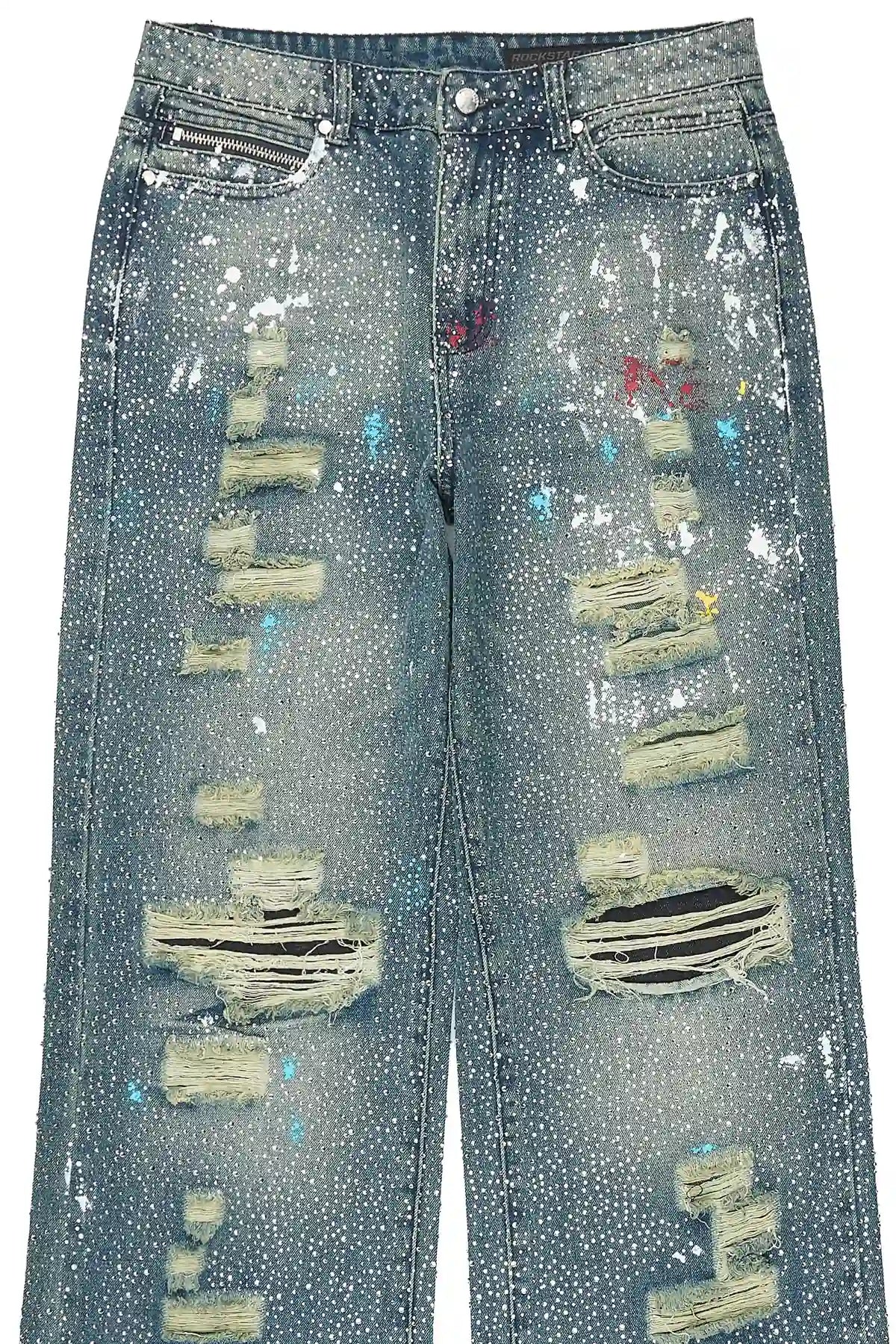 Hendrix Dark Blue Rhinestone Painter Baggy Fit Jean