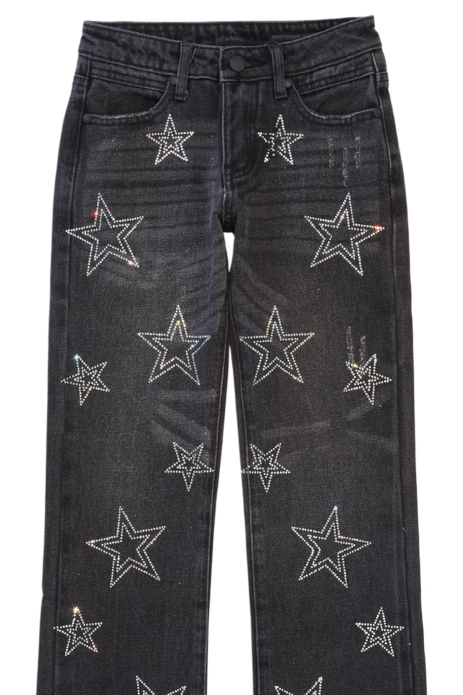 Boys Kama Dark Grey Rhinestone Stacked Flare Jean