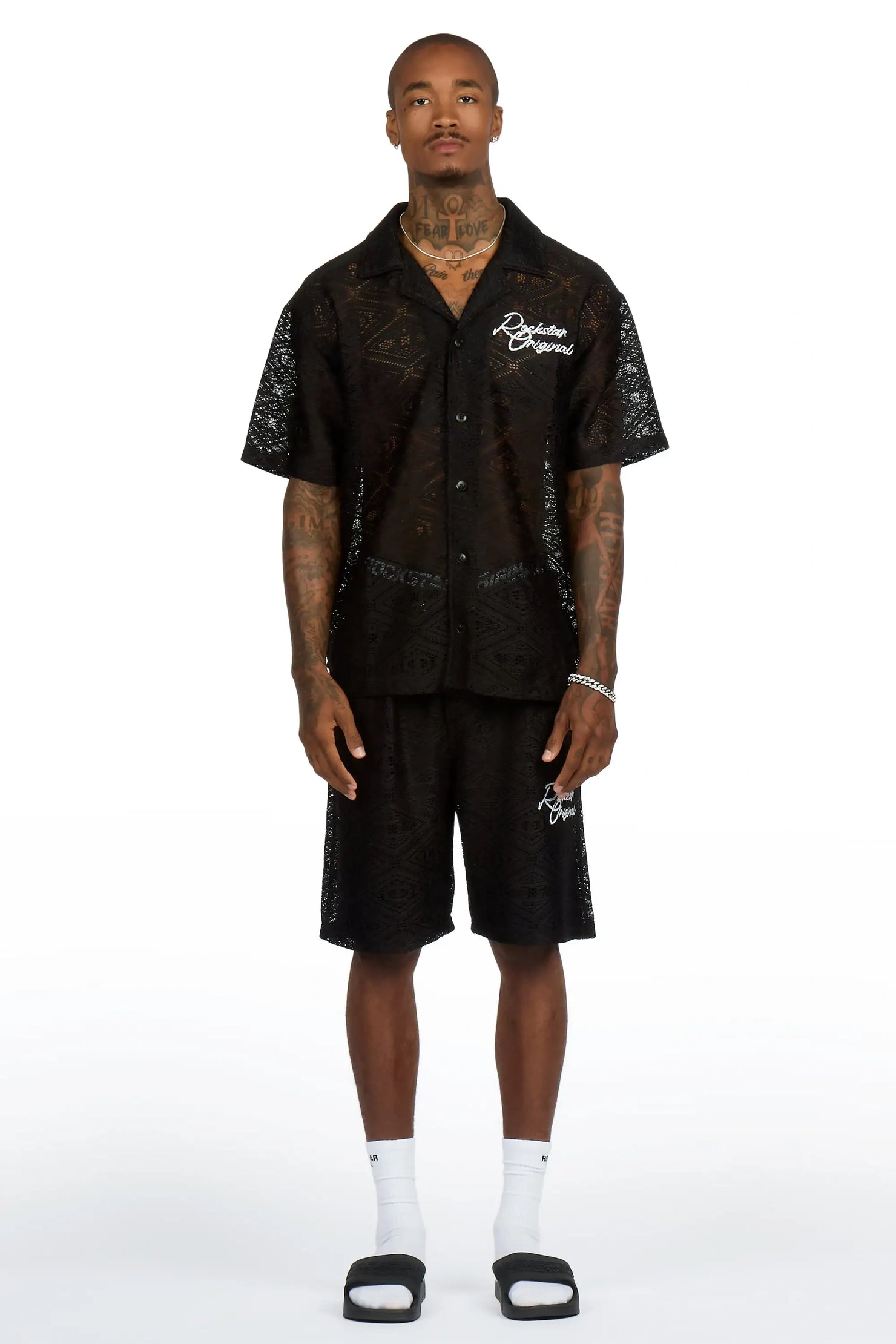 Sheck Black Button Down Shirt/Short Set