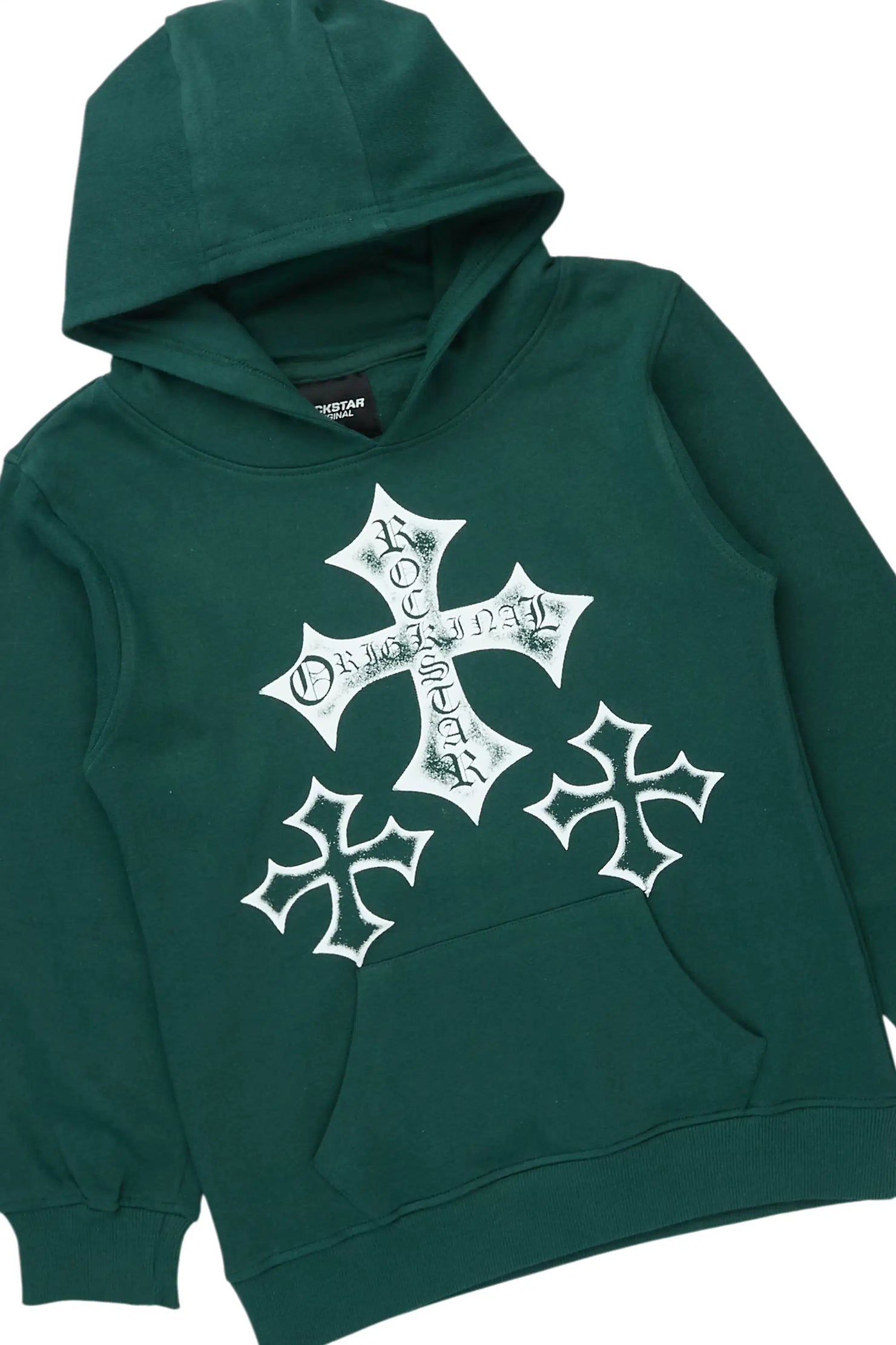 Boys Marizon Green/White Hoodie/Stacked Flare Track Set