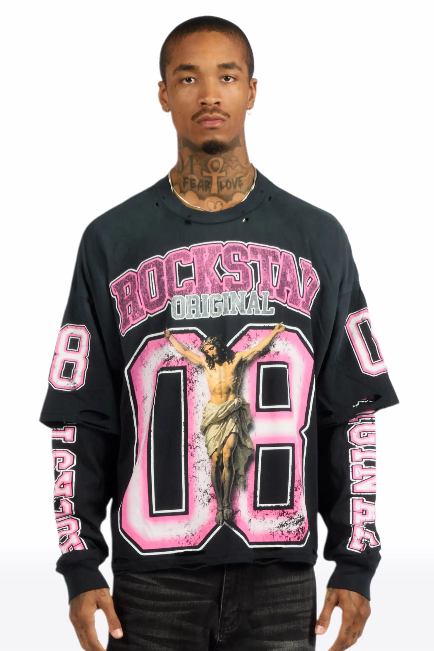 Fields Black/Pink Double Layer Long Sleeve Graphic T-Shirt
