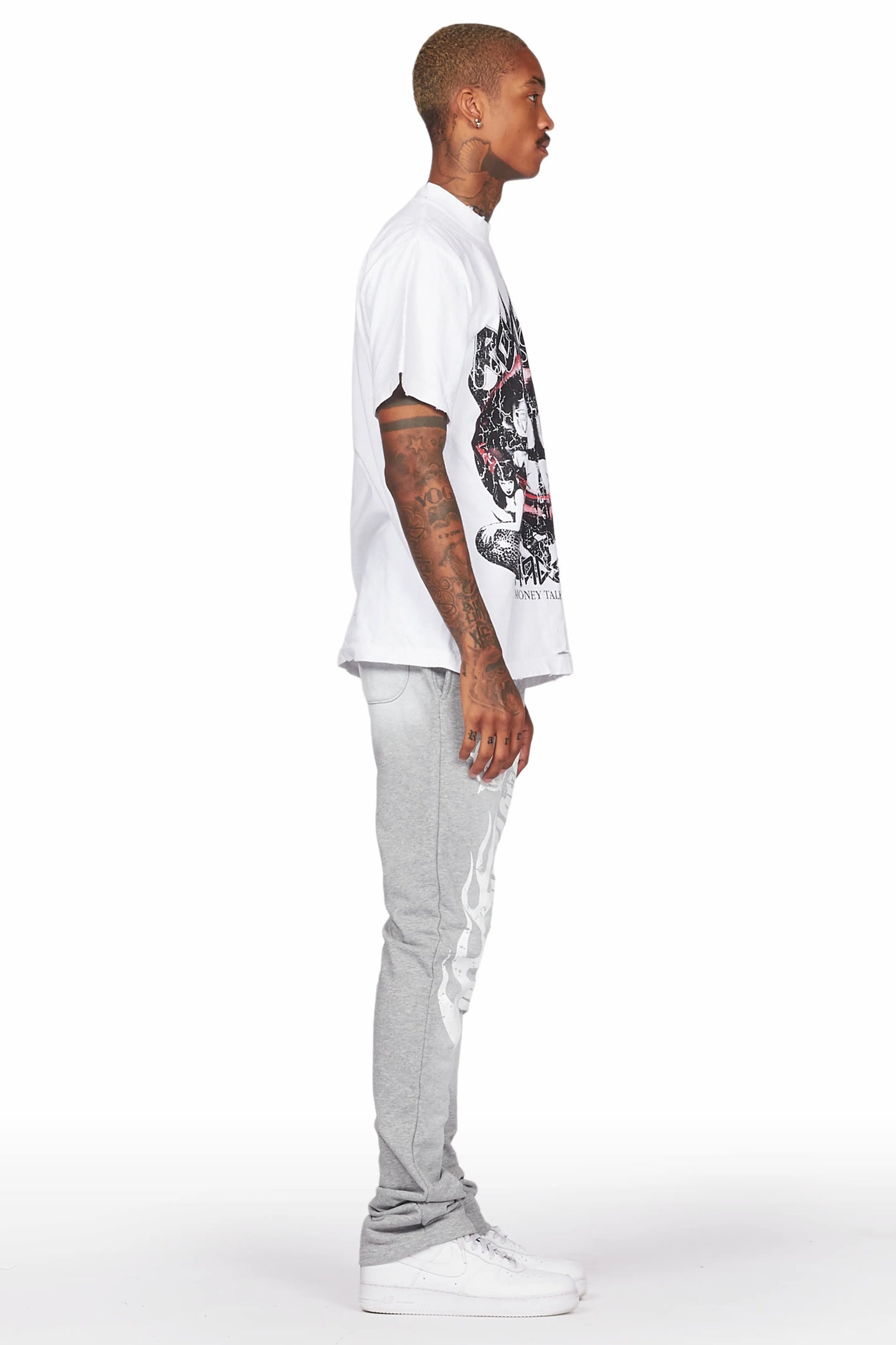 Vadim White/Grey Oversize T-Shirt/Stacked Flare Track Set