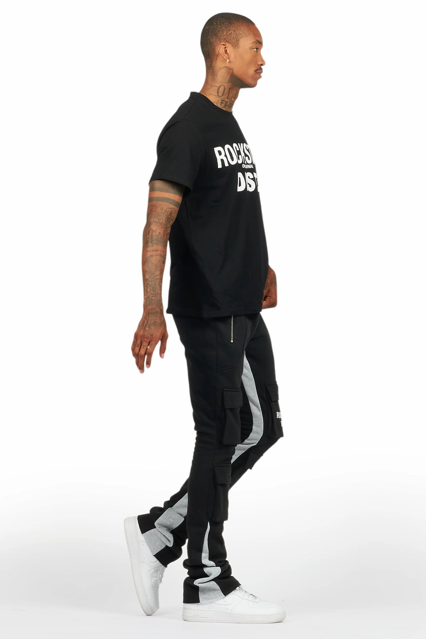 Antoon Black T-Shirt/Stacked Flare Track Set