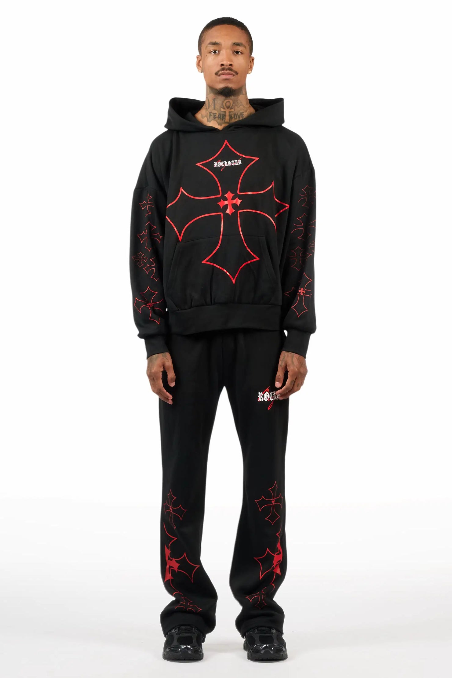 Sargo Black/Red Hoodie Relaxed Track Set