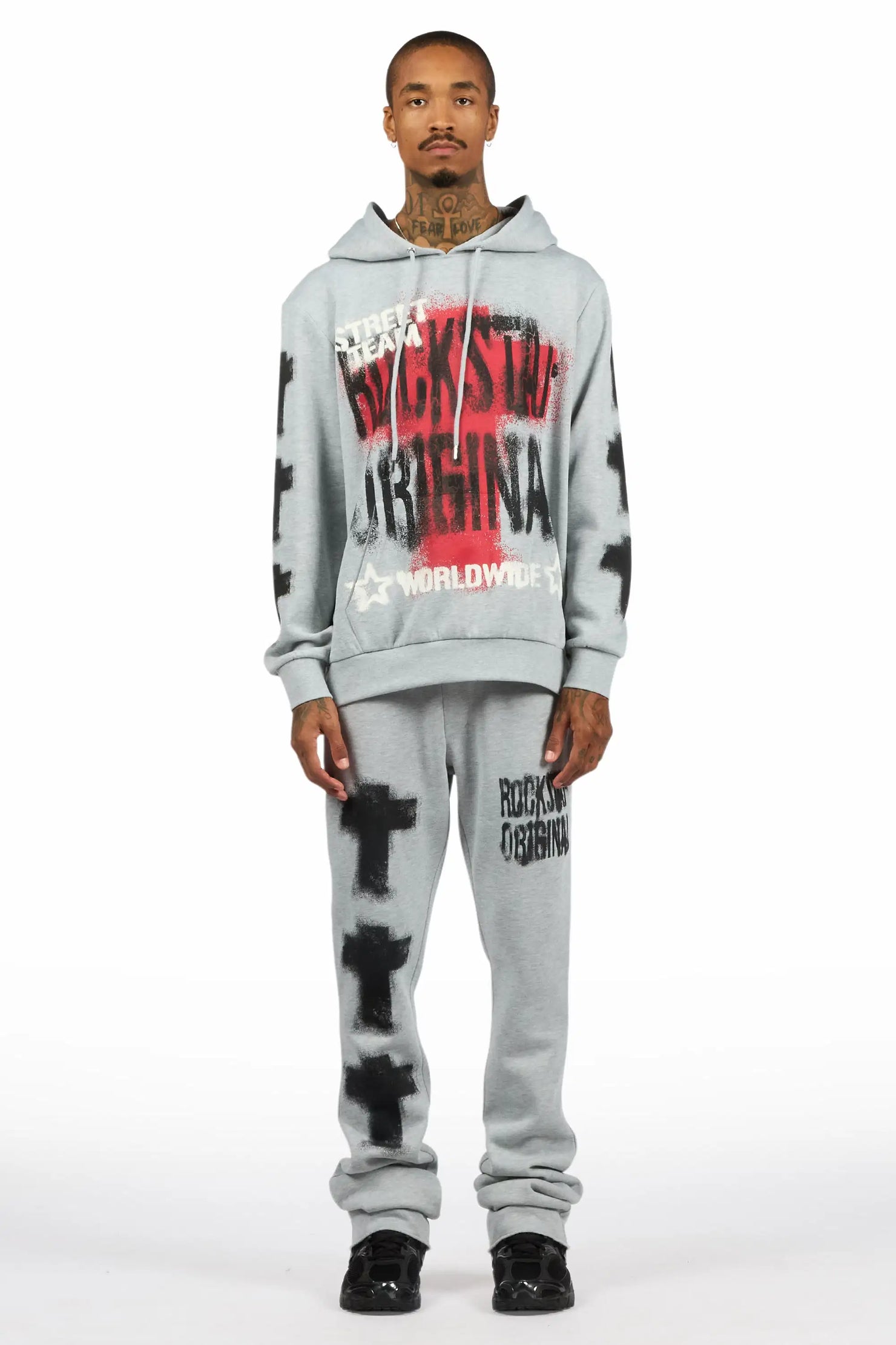 Crest Heather Grey Hoodie/Stacked Pant Track Set